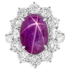 AGTA Certified 11.03 Carats Natural Cabochon Star Ruby Halo Cocktail Ring
