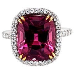 AGTA Certified 7.01 Carat Pink Sapphire Ring with Diamond Halo in Platinum
