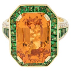 AGTA Spectrum Award Entrant 18KYG Spessartine Garnet Tsavorite and Diamond Ring