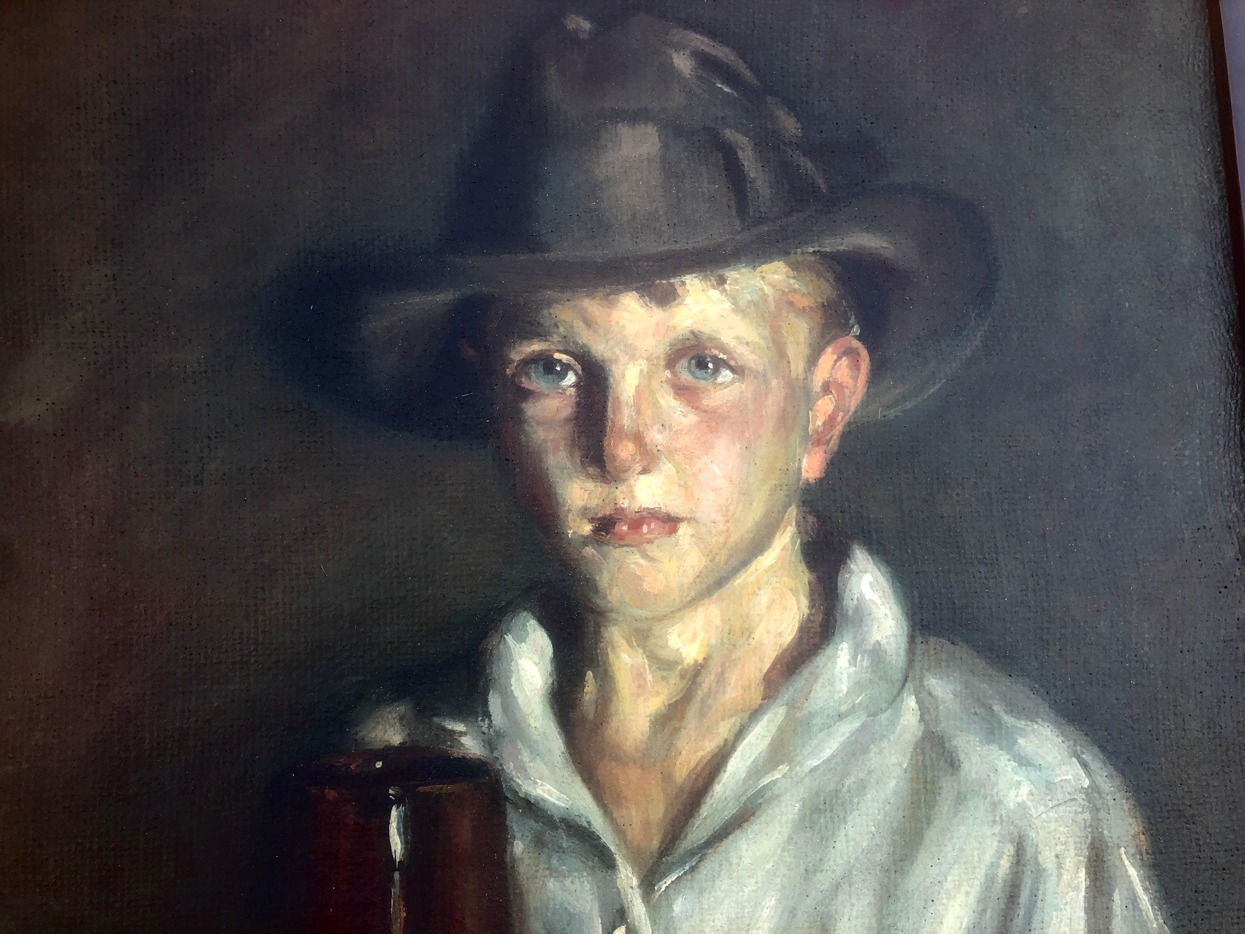 Spanish postwar children oil on burlap painting For Sale 2