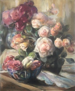 still life of flowers oil on canvas painting