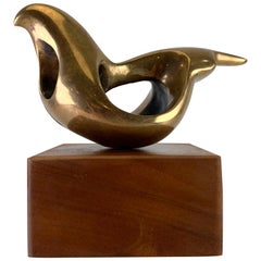 Agustin Alaman Polished Bronze Abstract Modernist Sculpture of Dove, circa 1970s