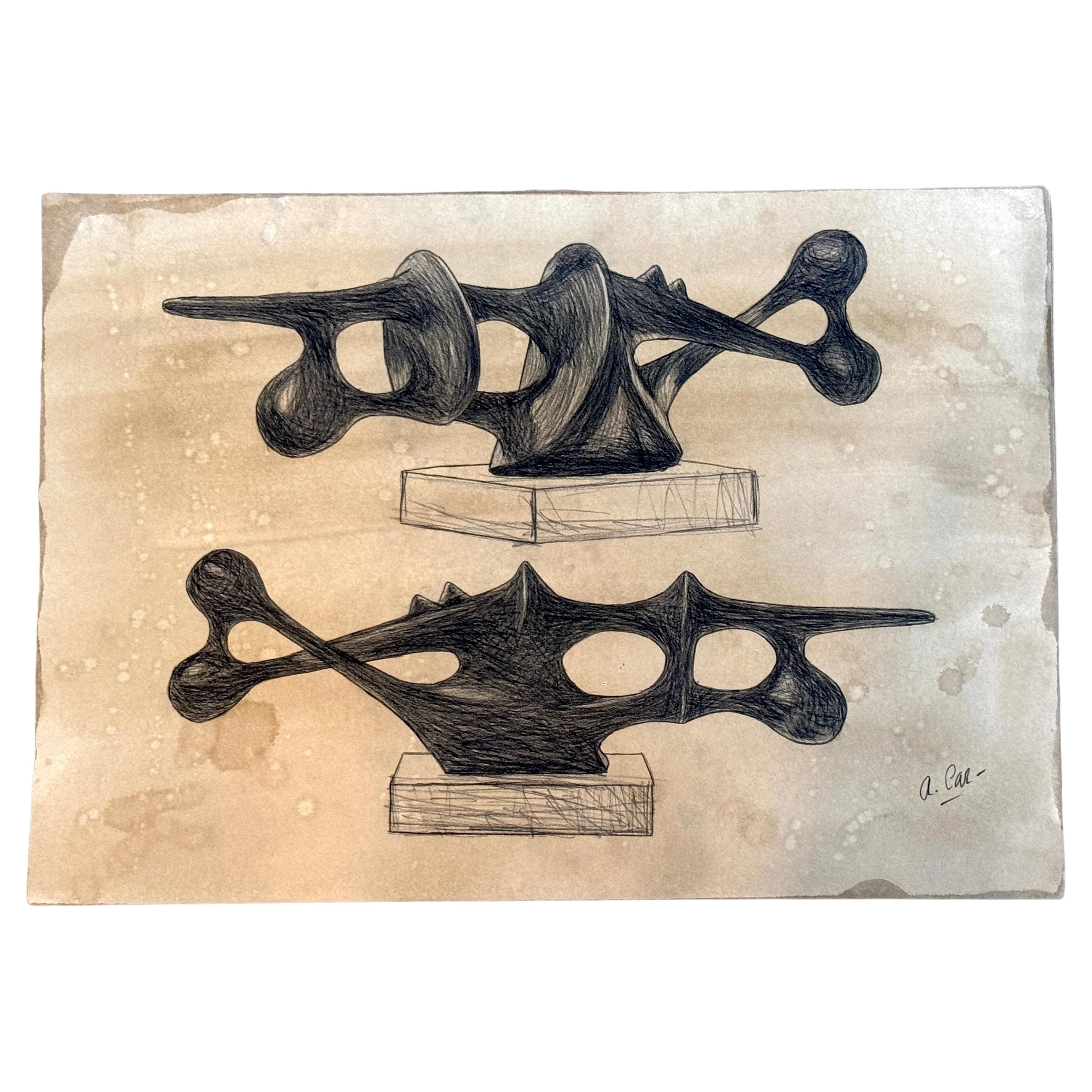 Agustín Cárdenas Drawing Study for Abstract Sculpture, Untitled 
Agustín Cárdenas, Cuban, 1927–2001 

This exceptional drawing by renowned Cuban sculptor Agustín Cárdenas (1927–2001) dates from the 1950s–1960s and measures 16 inches by 20 inches.