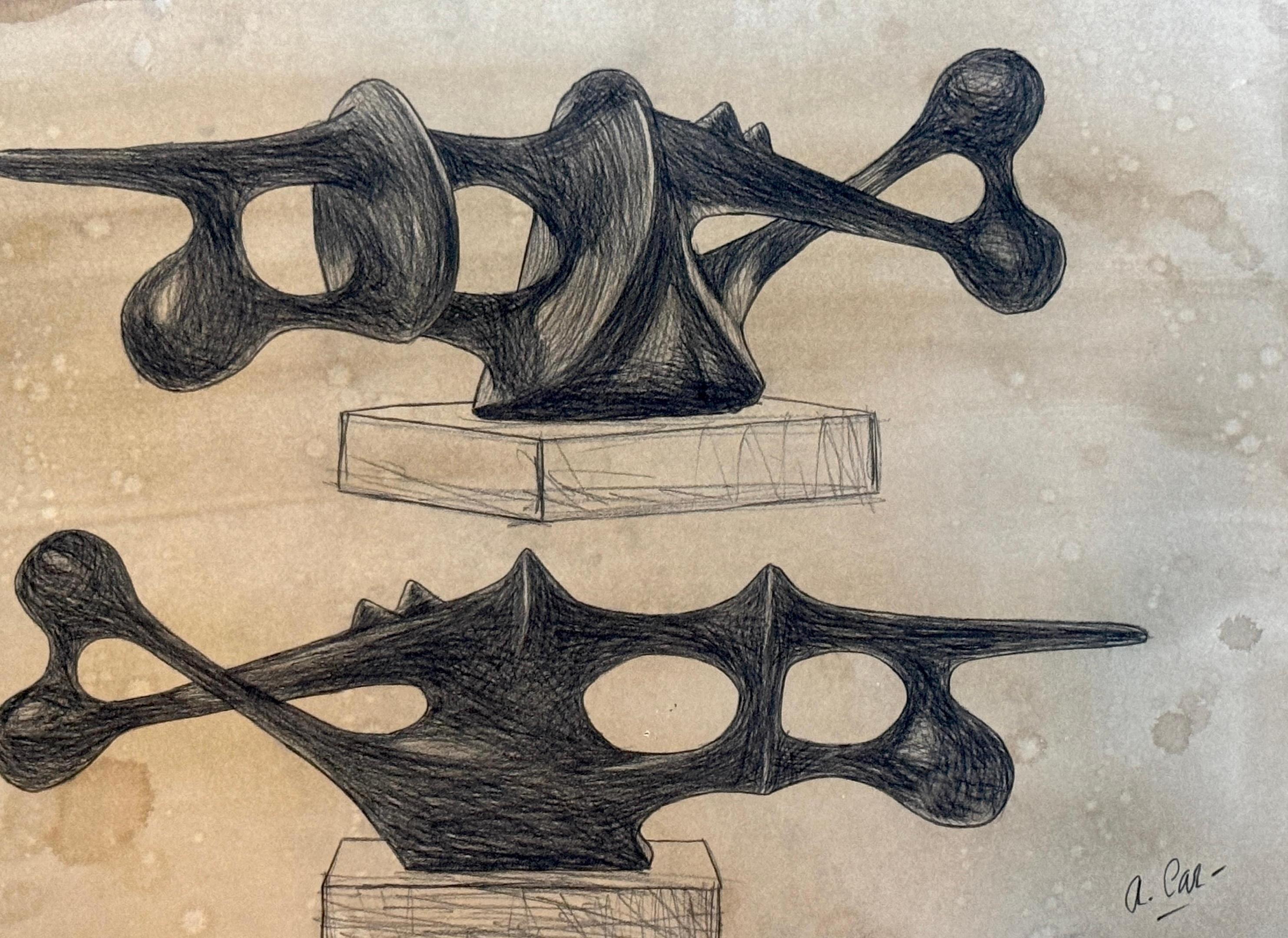 Modern Agustín Cárdenas Drawing Study for Abstract Sculpture, Untitled I For Sale