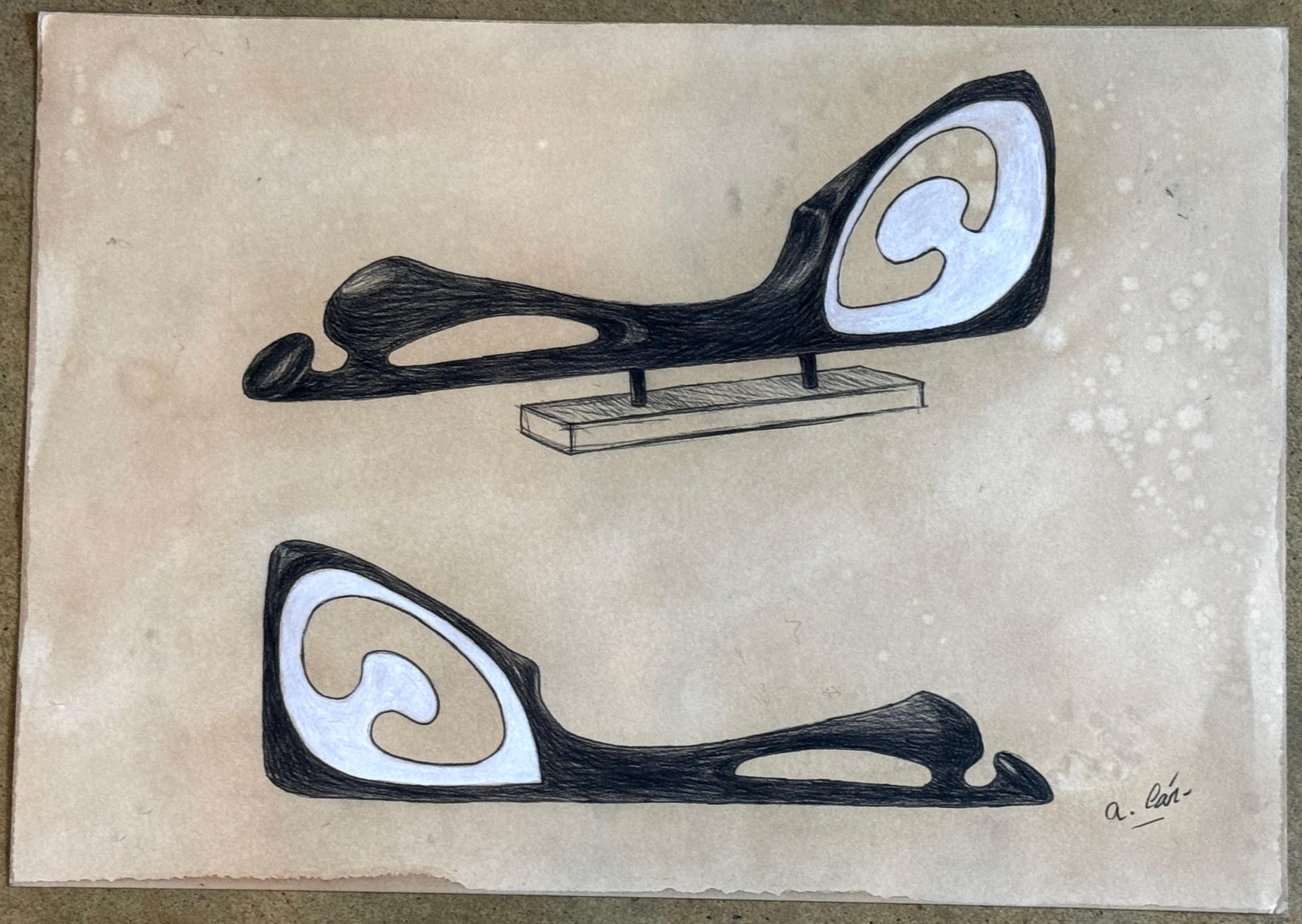 Agustín Cárdenas Drawing Study for Abstract Sculpture, Untitled II In Good Condition For Sale In West Palm Beach, FL
