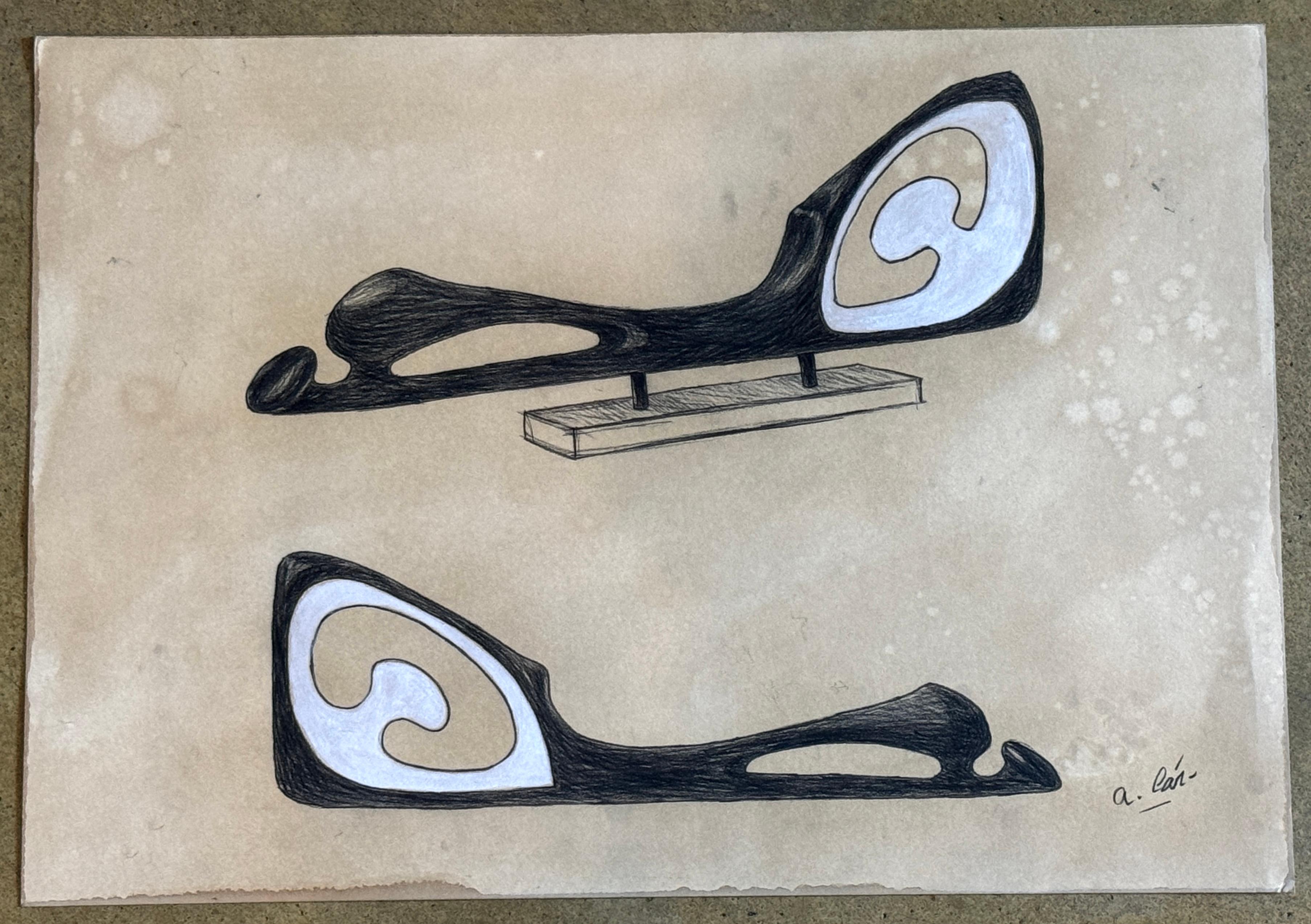 20th Century Agustín Cárdenas Drawing Study for Abstract Sculpture, Untitled II For Sale
