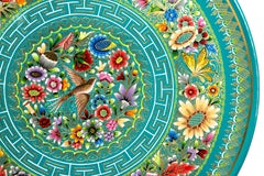 Plato Azul-Verde Perfilado en Oro / Wood carving Lacquer Mexican Folk Art