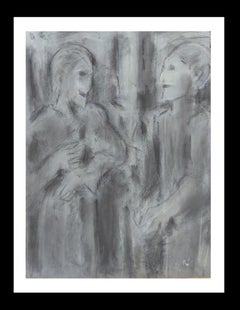 Agustin Rio, Donas 1, peinture originale sur papier aux crayons de couleur.