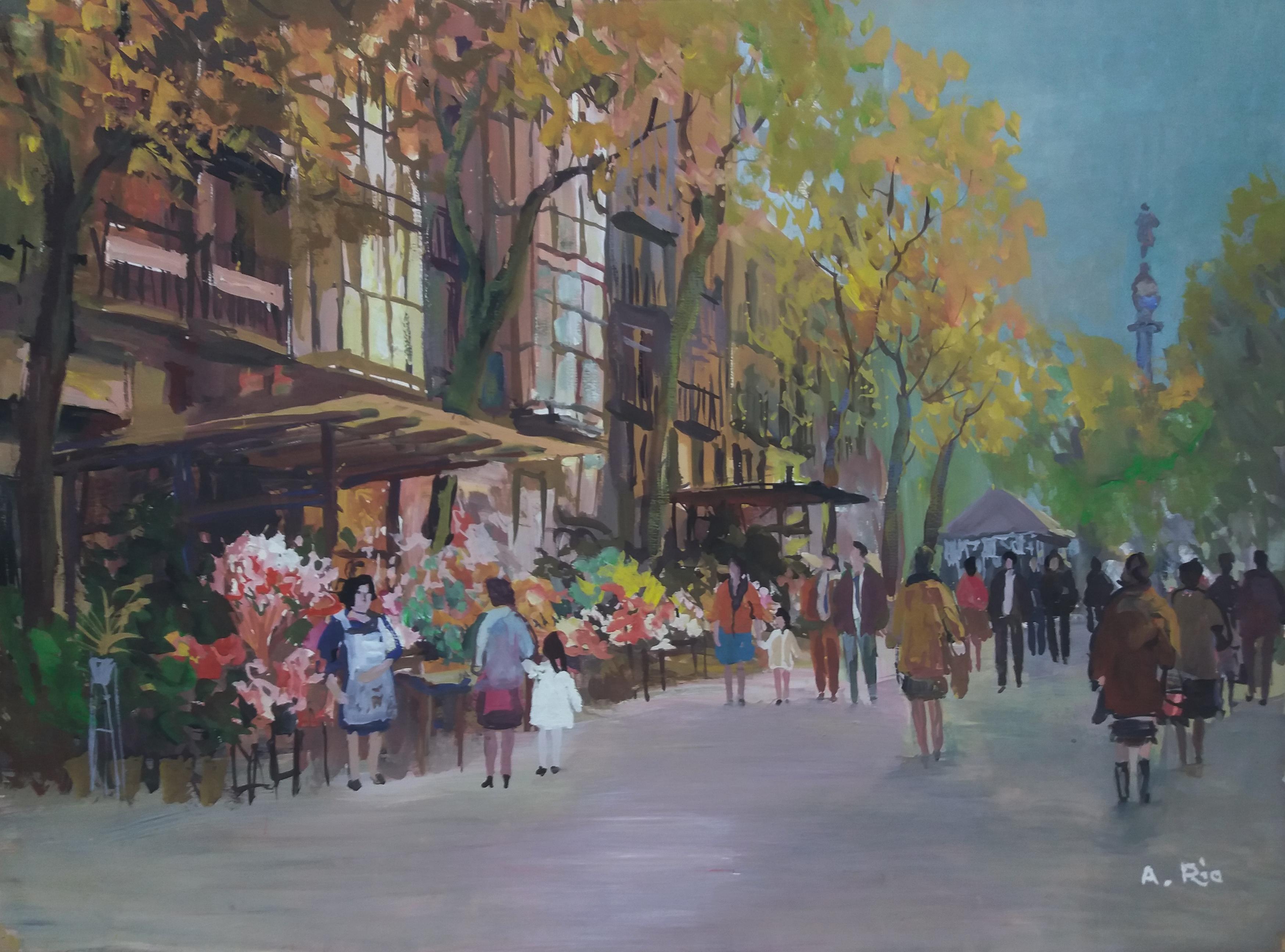 Barcelona .pintura original en papel gouache - Painting de Agustin Rio