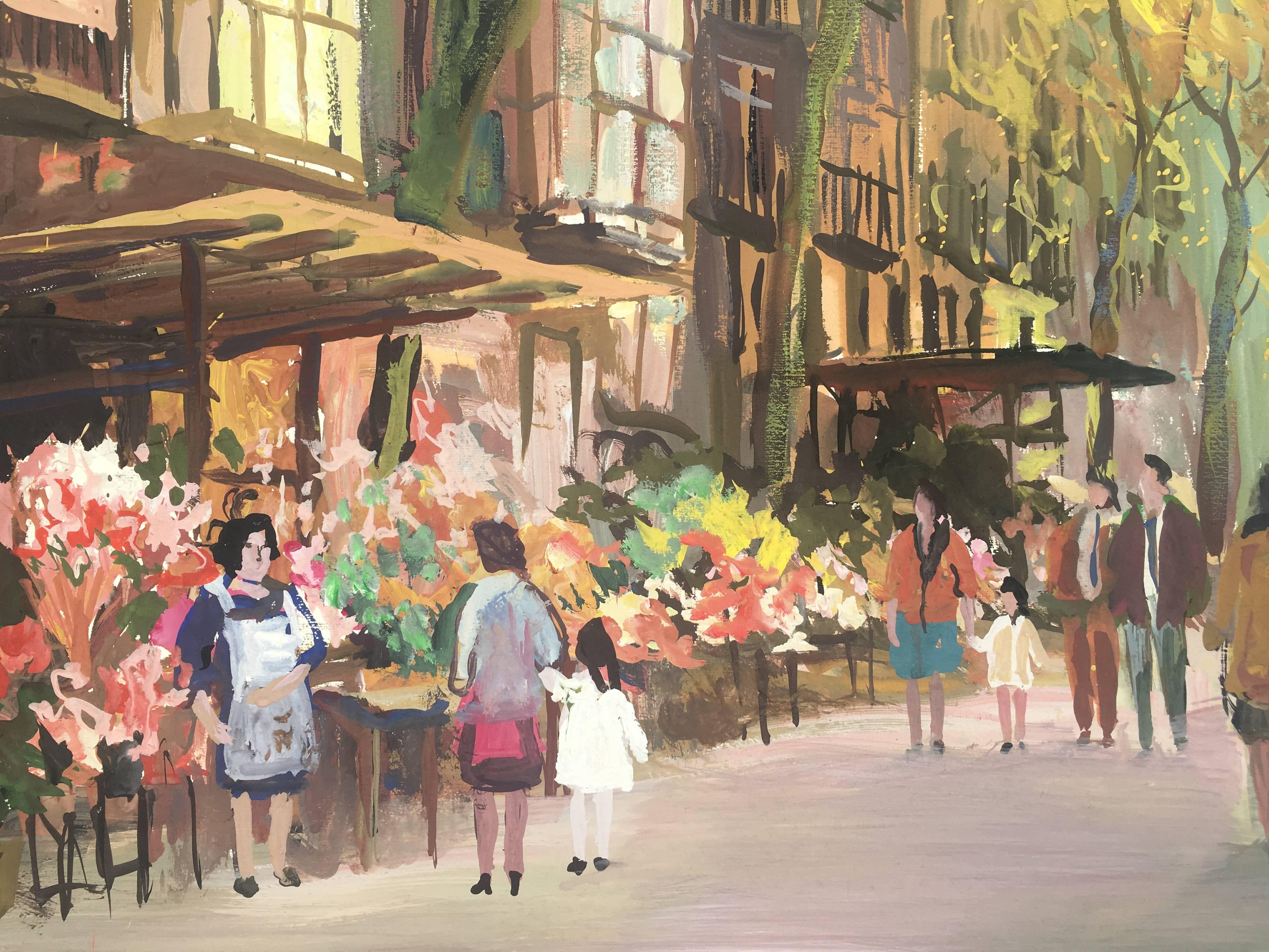 Barcellona .15 Pittura originale su carta a guazzo - Painting Espressionista di Agustin Rio