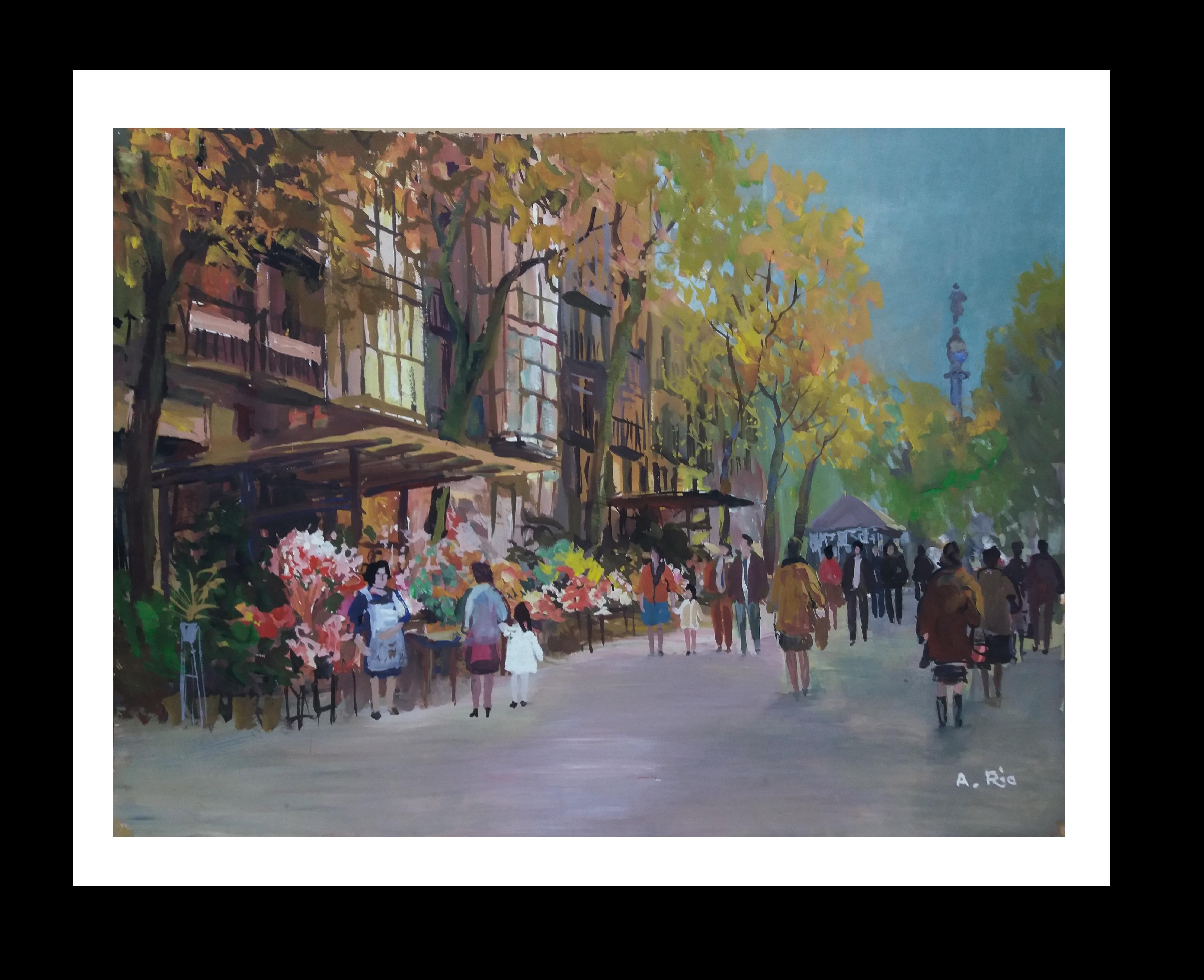 Original-Gouache-Gemälde aus Barcelona auf Karton, expressionistisch, 1980er Jahre