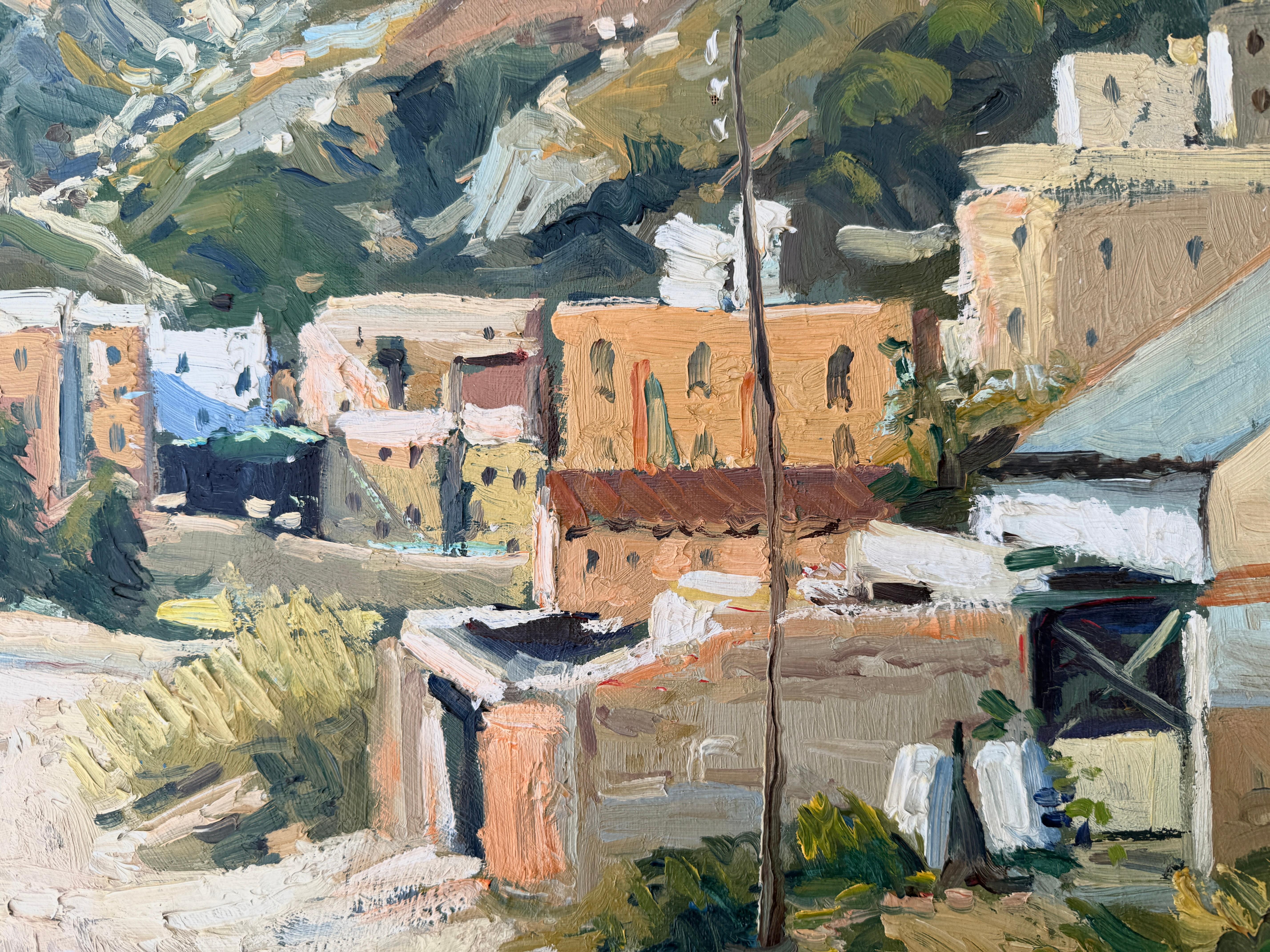 View of a Neighborhood and Hills oil on canvas Spain (Impressionismus), Painting, von Agustín Pardo de Santayana González
