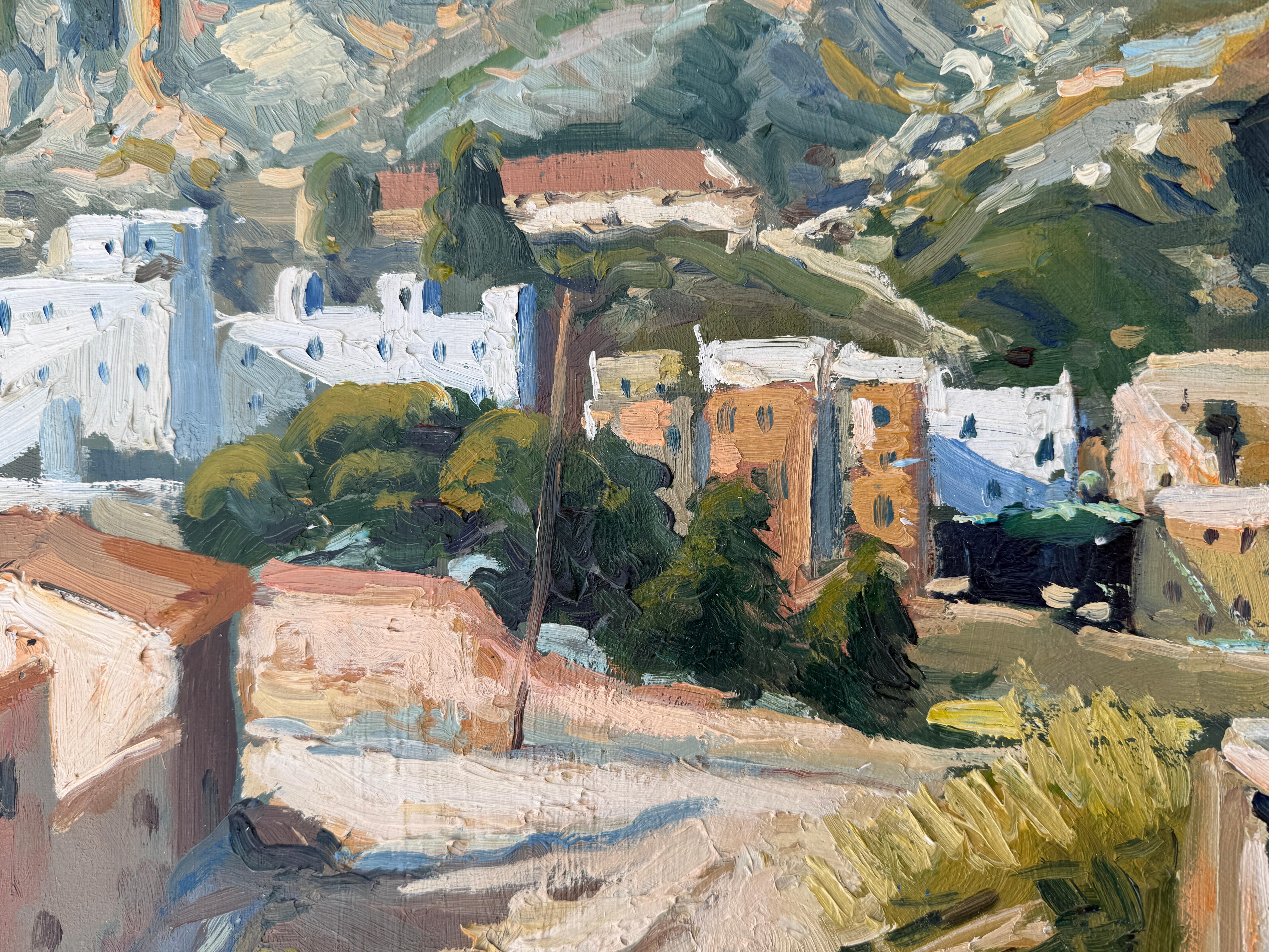 View of a Neighborhood and Hills oil on canvas Spain (Braun), Landscape Painting, von Agustín Pardo de Santayana González