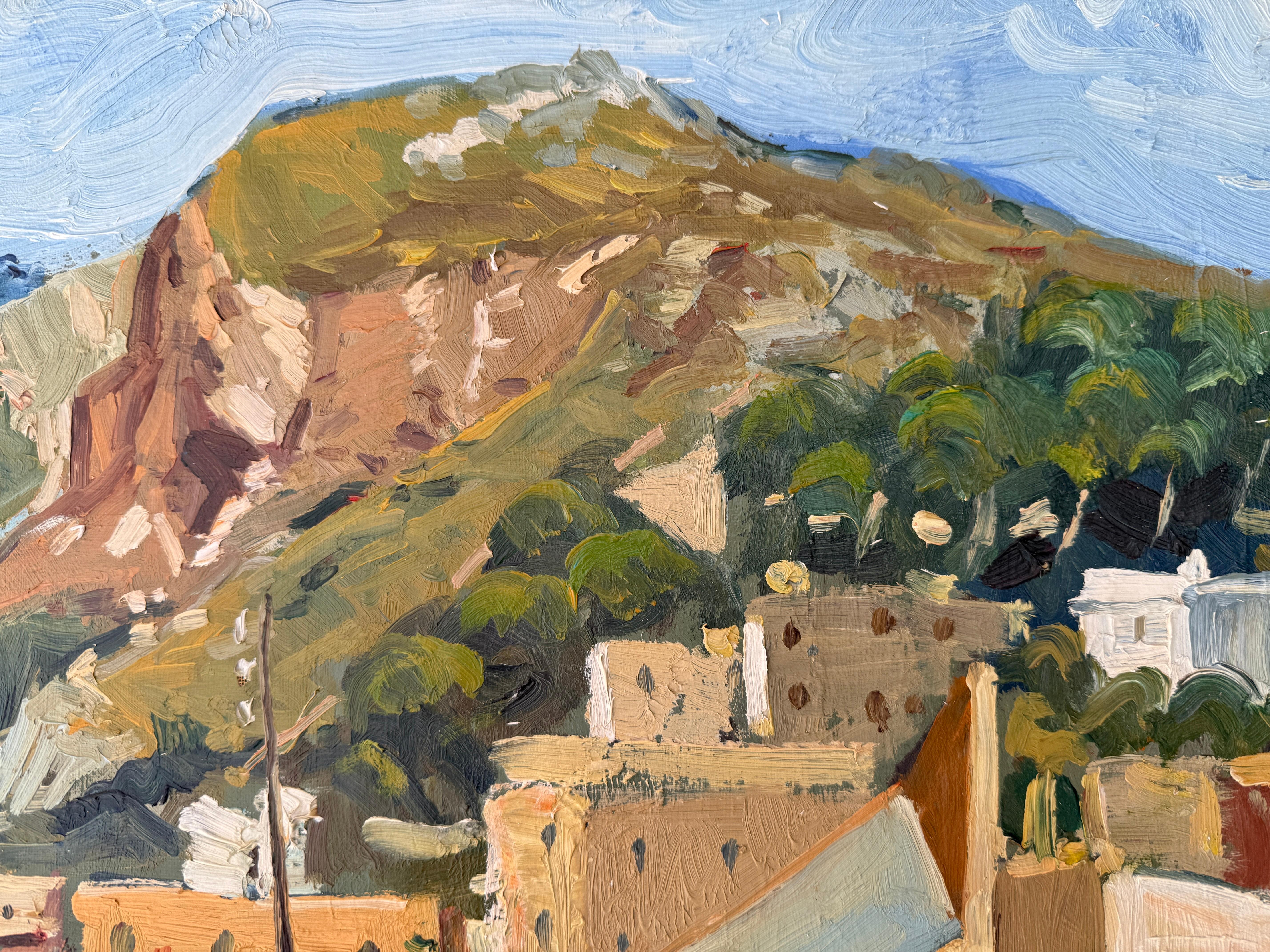 View of a Neighborhood and Hills oil on canvas Spain im Angebot 1