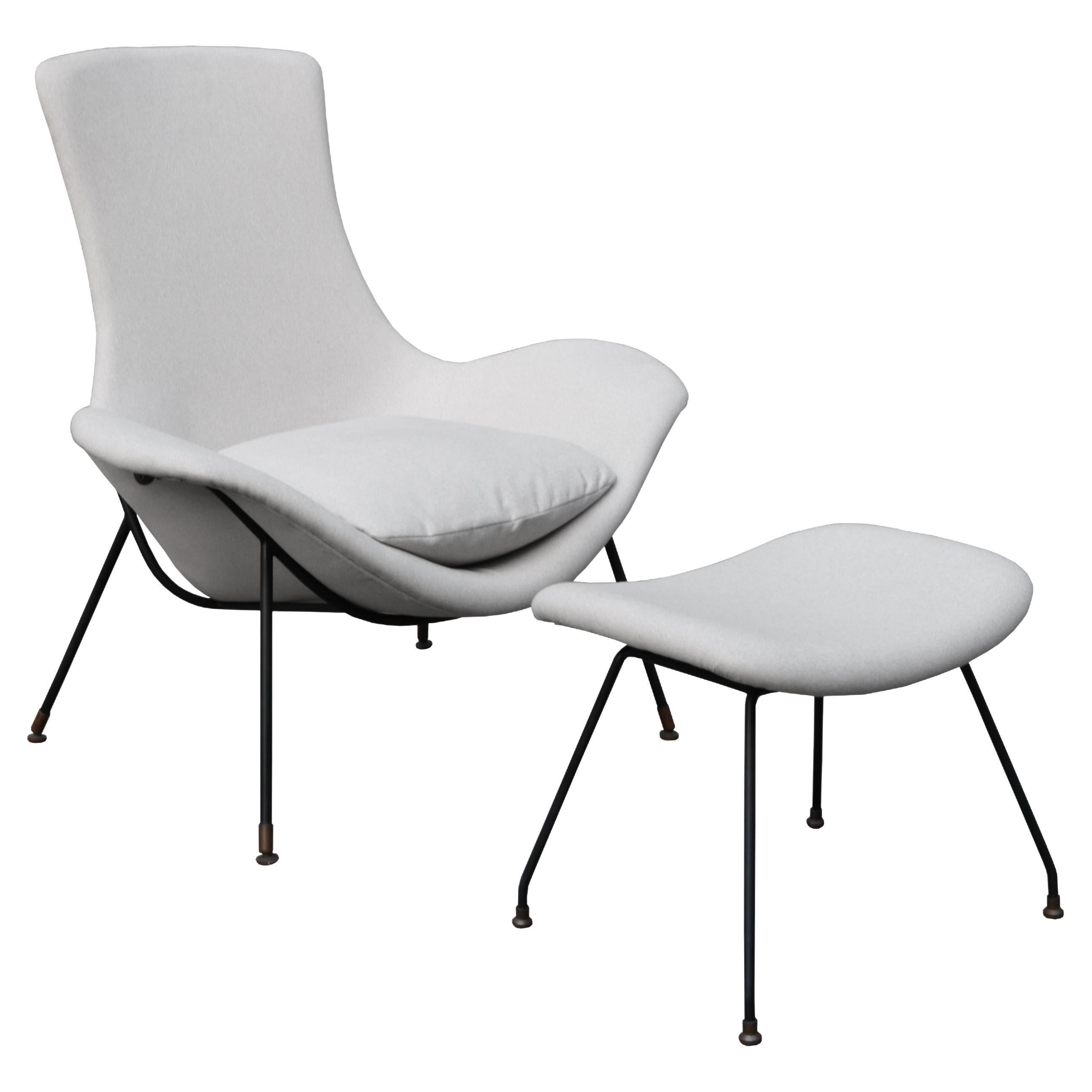 Agusto Bozzi for Saporiti Modernist Lounge Chair with Ottoman
