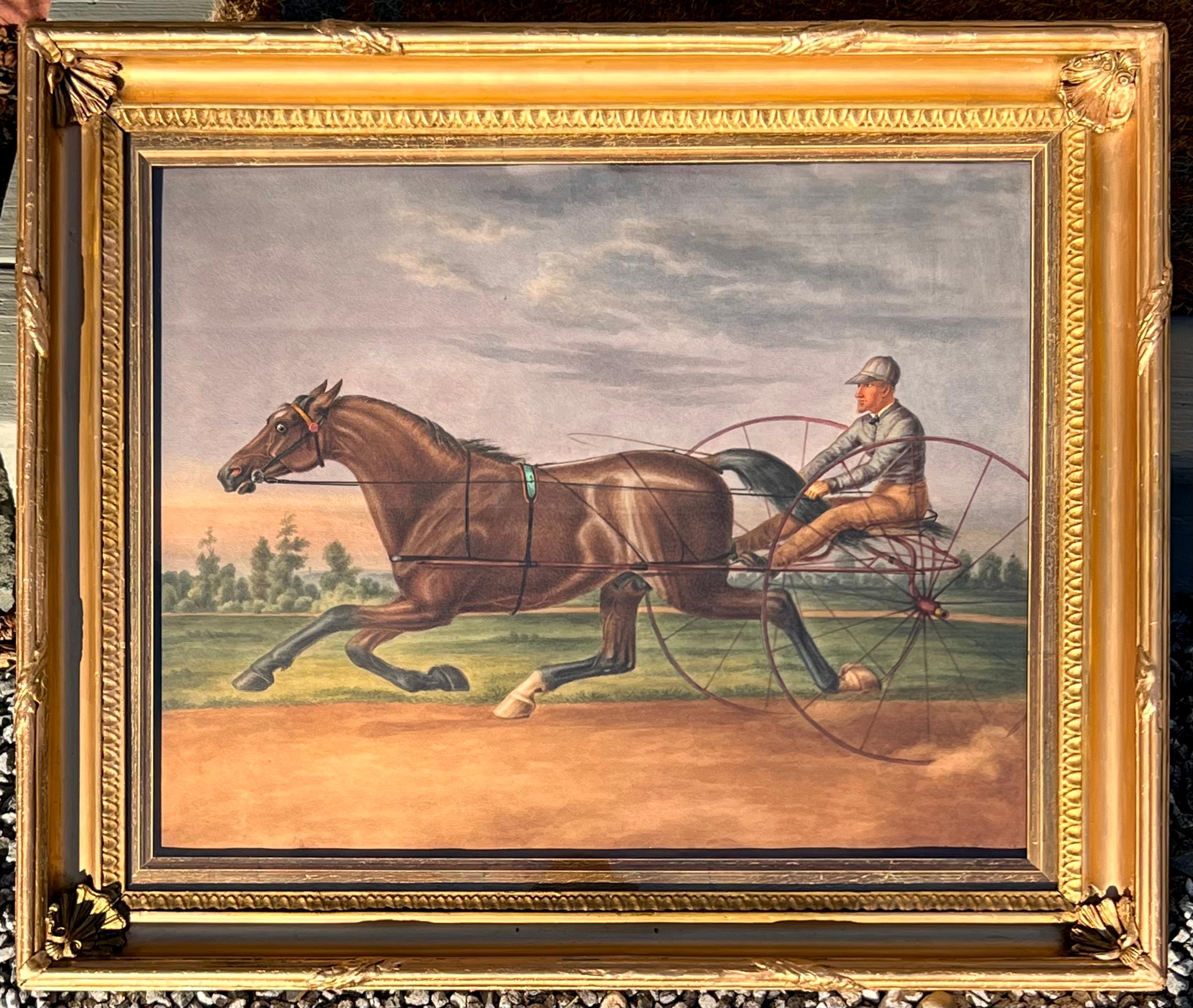 Harness Racer at Belmont Park 1884, Philadelphia - Painting by Agustus Kollner