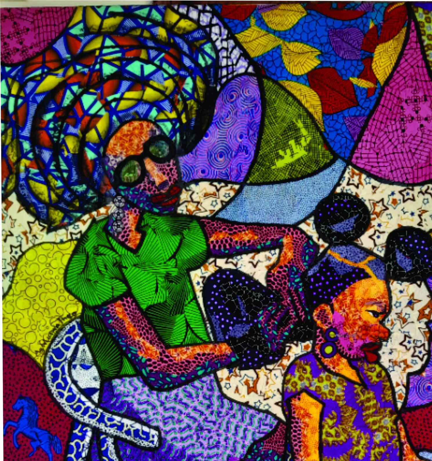Esteticista -Siglo XXI, Contemporáneo, Retrato Figurativo, África Mujer Tela - Painting de Agwunwa Theophilus