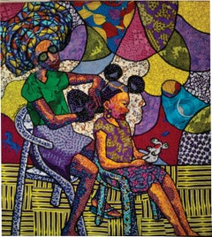 Esteticista -Siglo XXI, Contemporáneo, Retrato Figurativo, África Mujer Tela