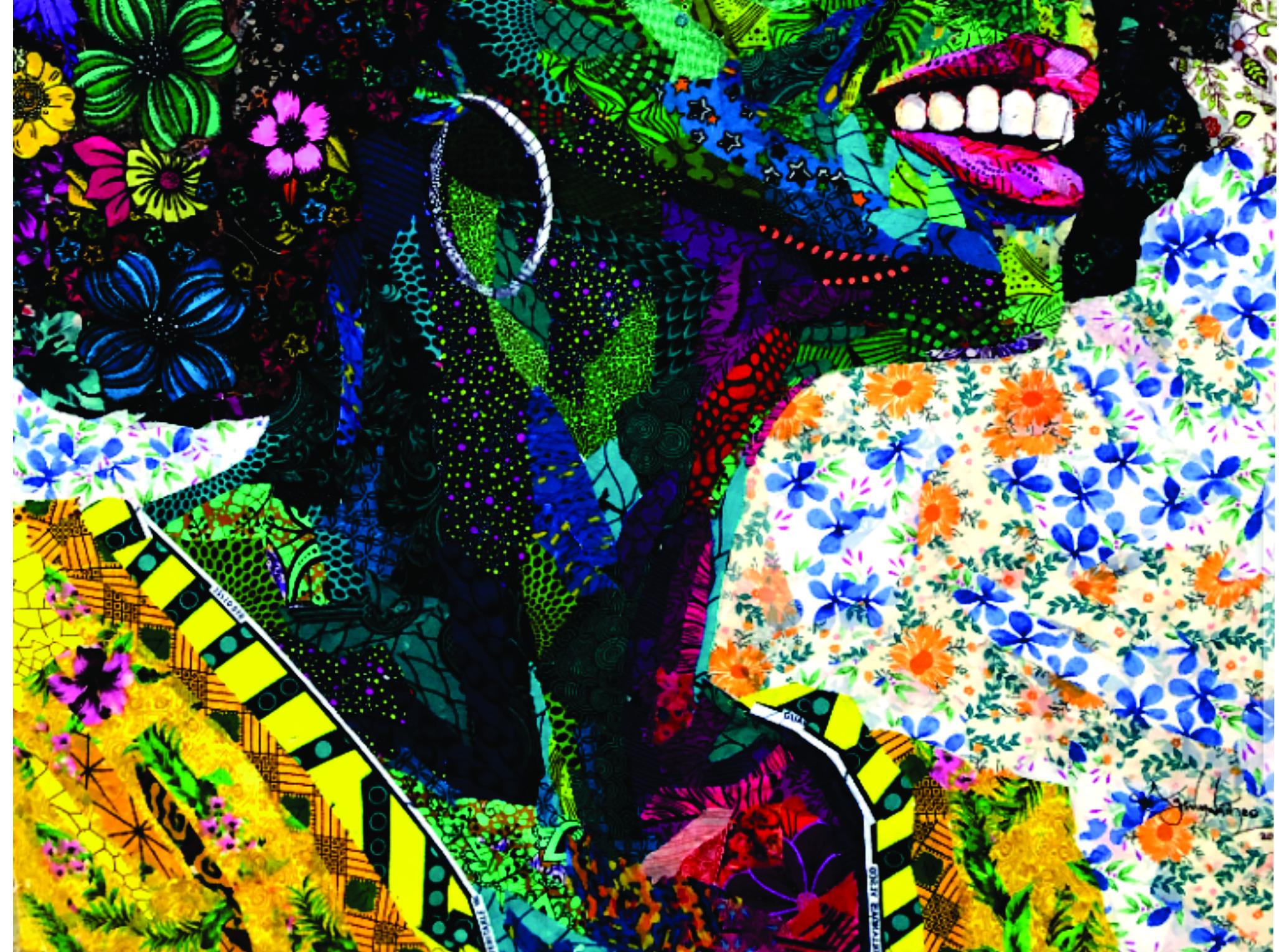 Joy Within -Siglo XXI, Contemporáneo, Retrato figurativo, África Mujer Tela - Painting Surrealista de Agwunwa Theophilus
