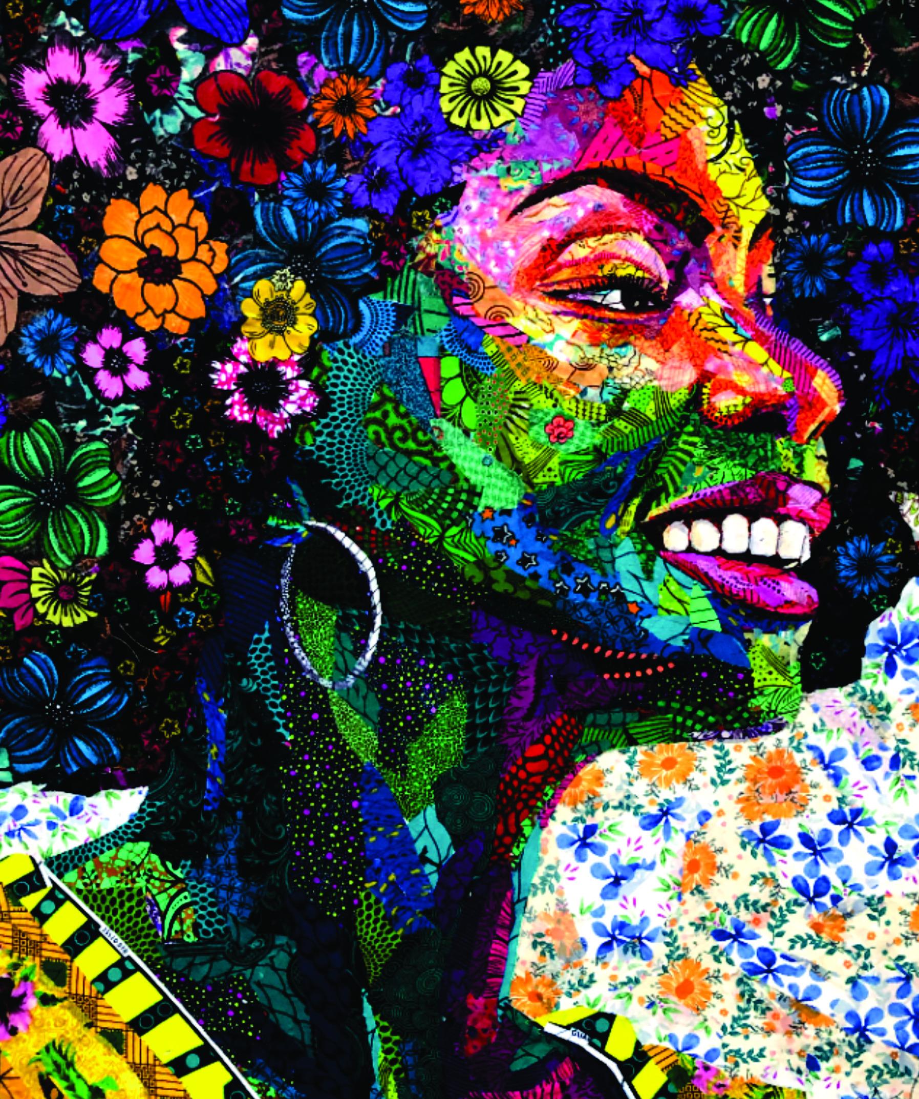 Joy Within -Siglo XXI, Contemporáneo, Retrato figurativo, África Mujer Tela - Portrait Painting Negro de Agwunwa Theophilus