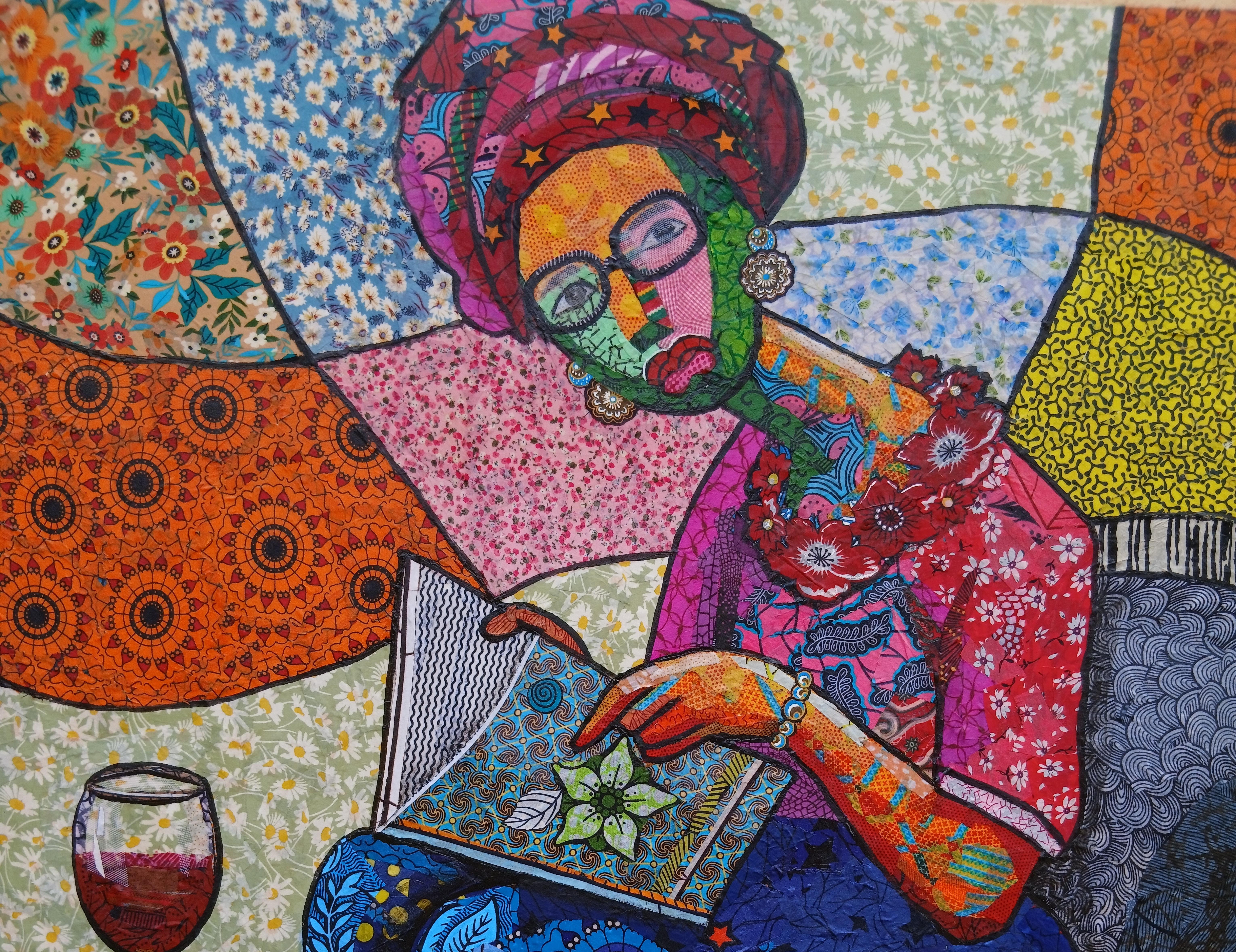 Lost in the Pages - 21st Century, Contemporary, Figurative, Reading, African - Painting by Agwunwa Theophilus