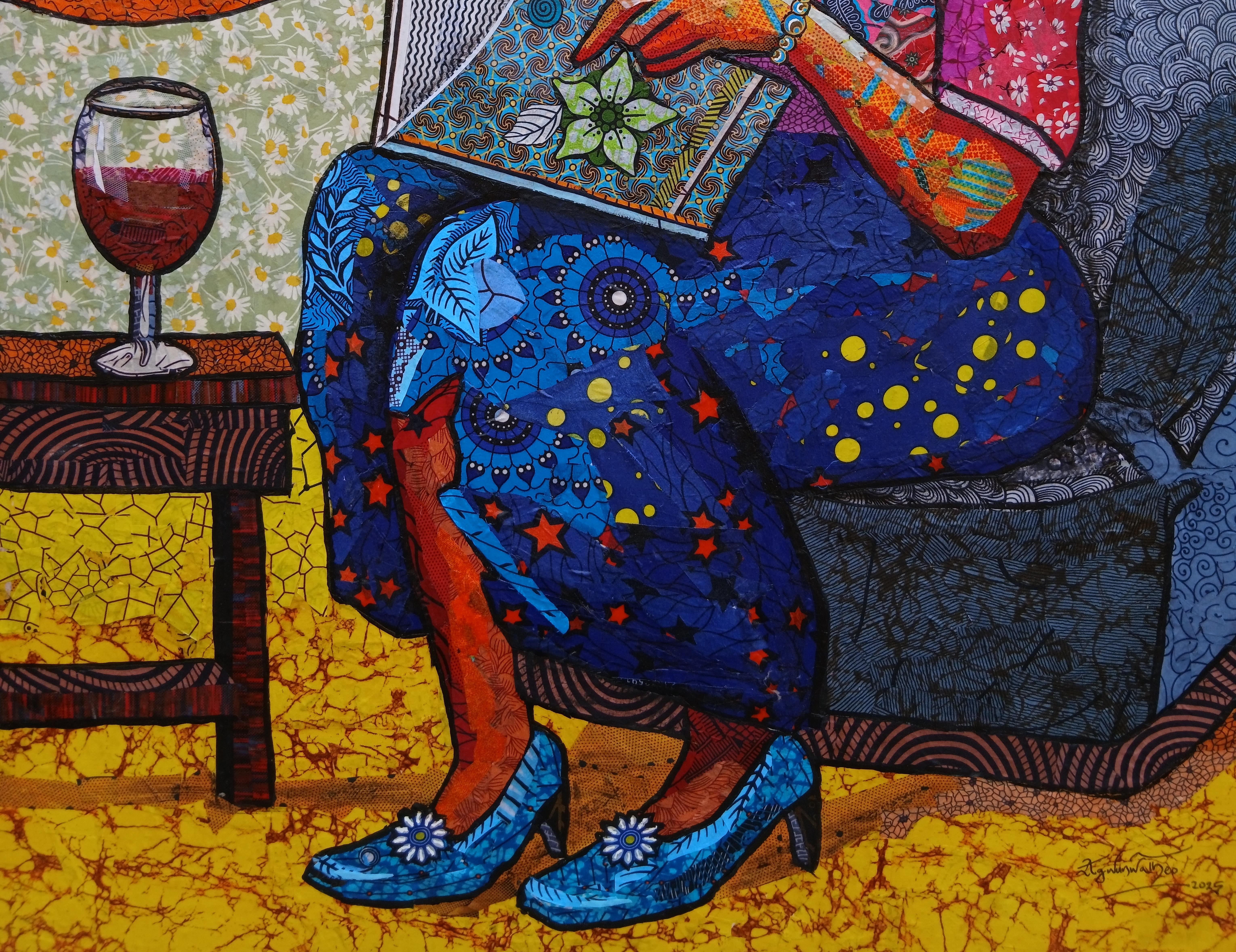 Lost in the Pages - 21st Century, Contemporary, Figurative, Reading, African - Black Portrait Painting by Agwunwa Theophilus