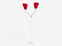 AH Belysing, Floor Lamp, White Lacquered Metal, Red Fabric, Sweden, 2000s