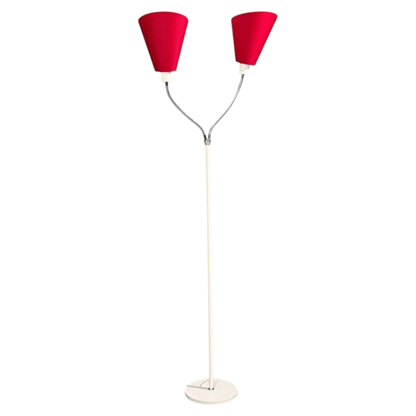AH Belysing, Floor Lamp, White Lacquered Metal, Red Fabric, Sweden, 2000s For Sale