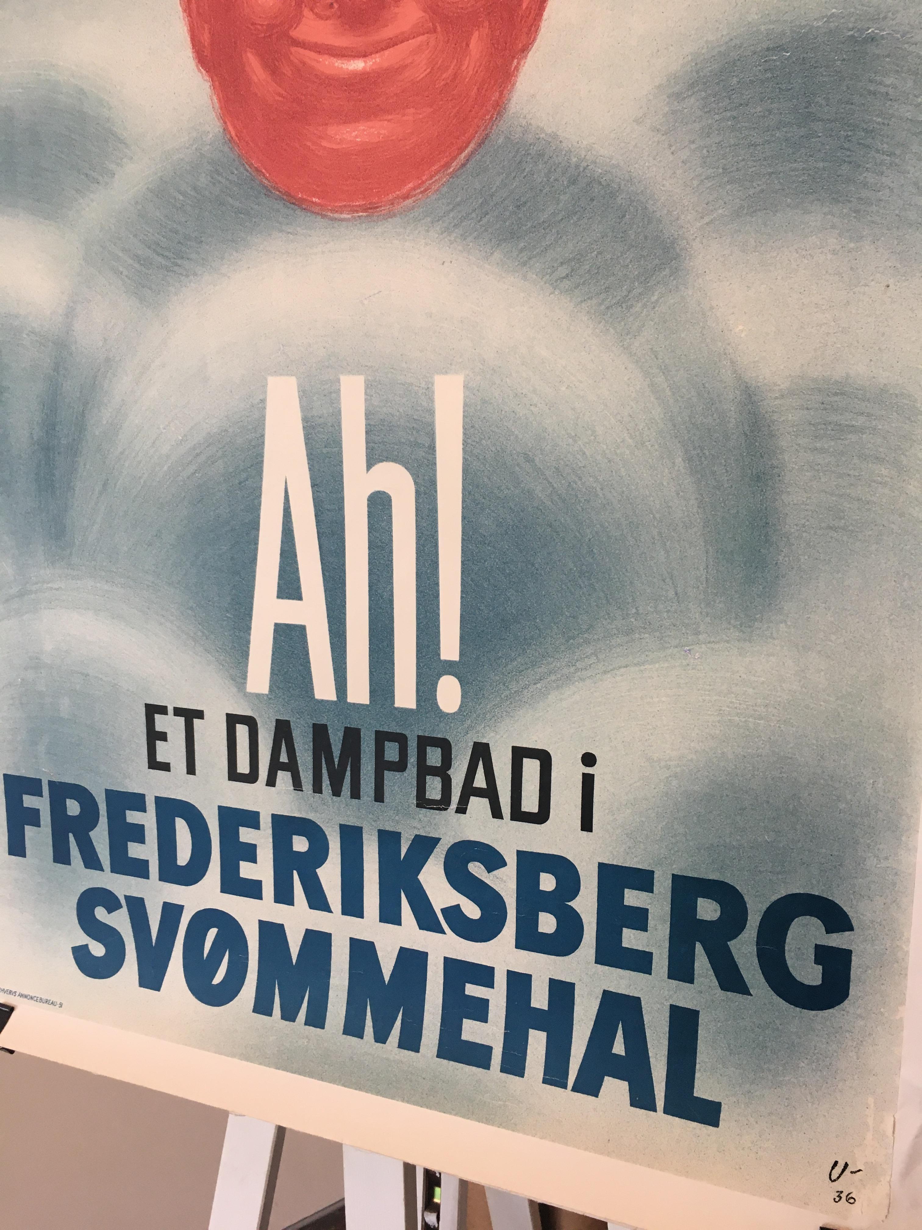 Swedish 'Ah! Et Dampbad i Frederiksberg Svommehal', Original Vintage Poster, circa 1936