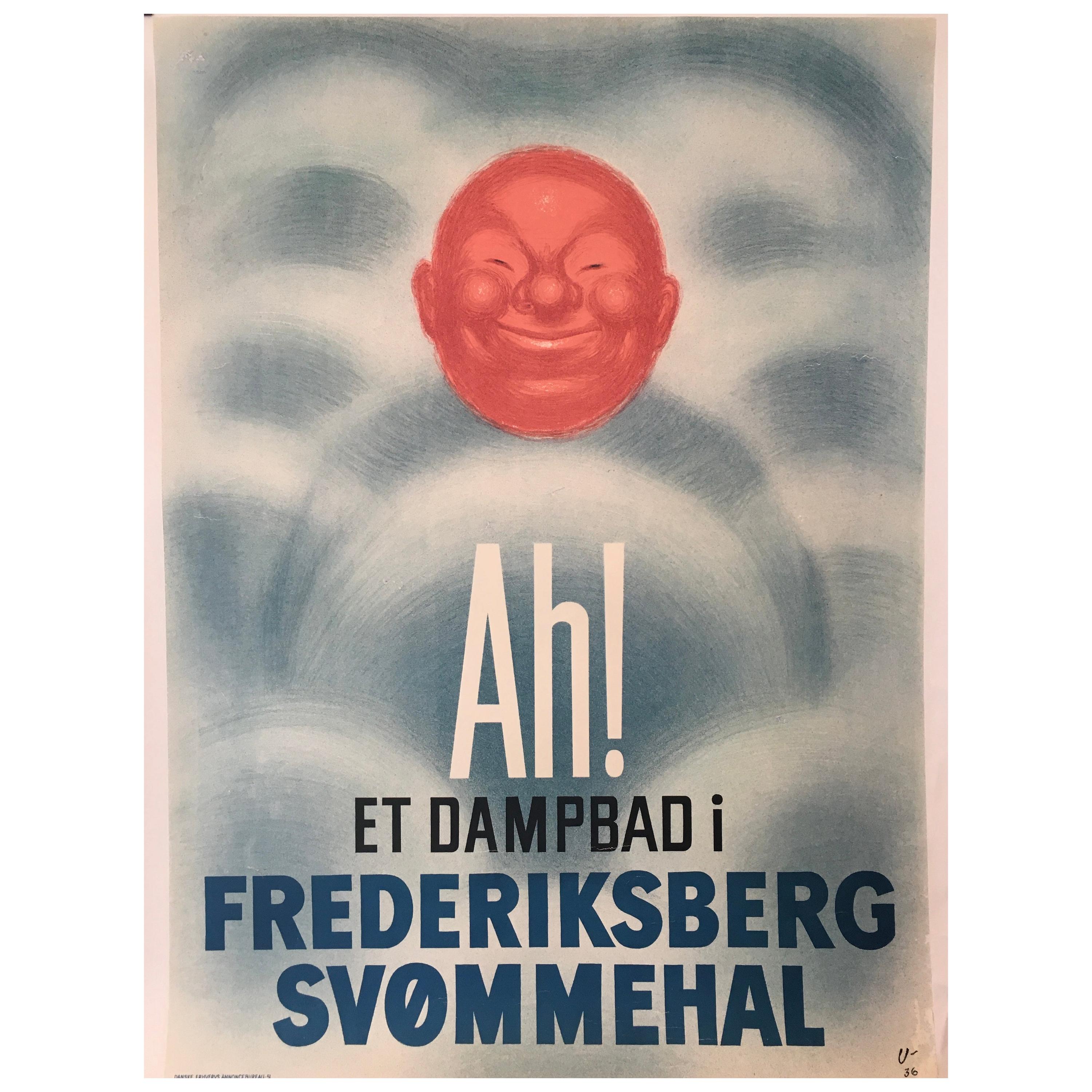 'Ah! Et Dampbad i Frederiksberg Svommehal', Original Vintage Poster, circa 1936