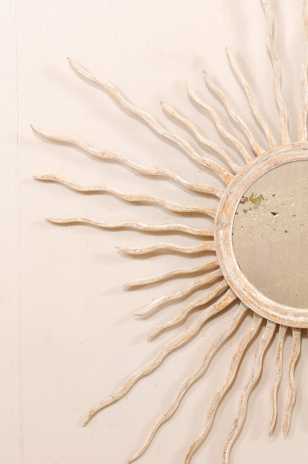 An Italian 6.25 Ft. Diameter Carved-Wood Sun-bust with Center Mirror 2