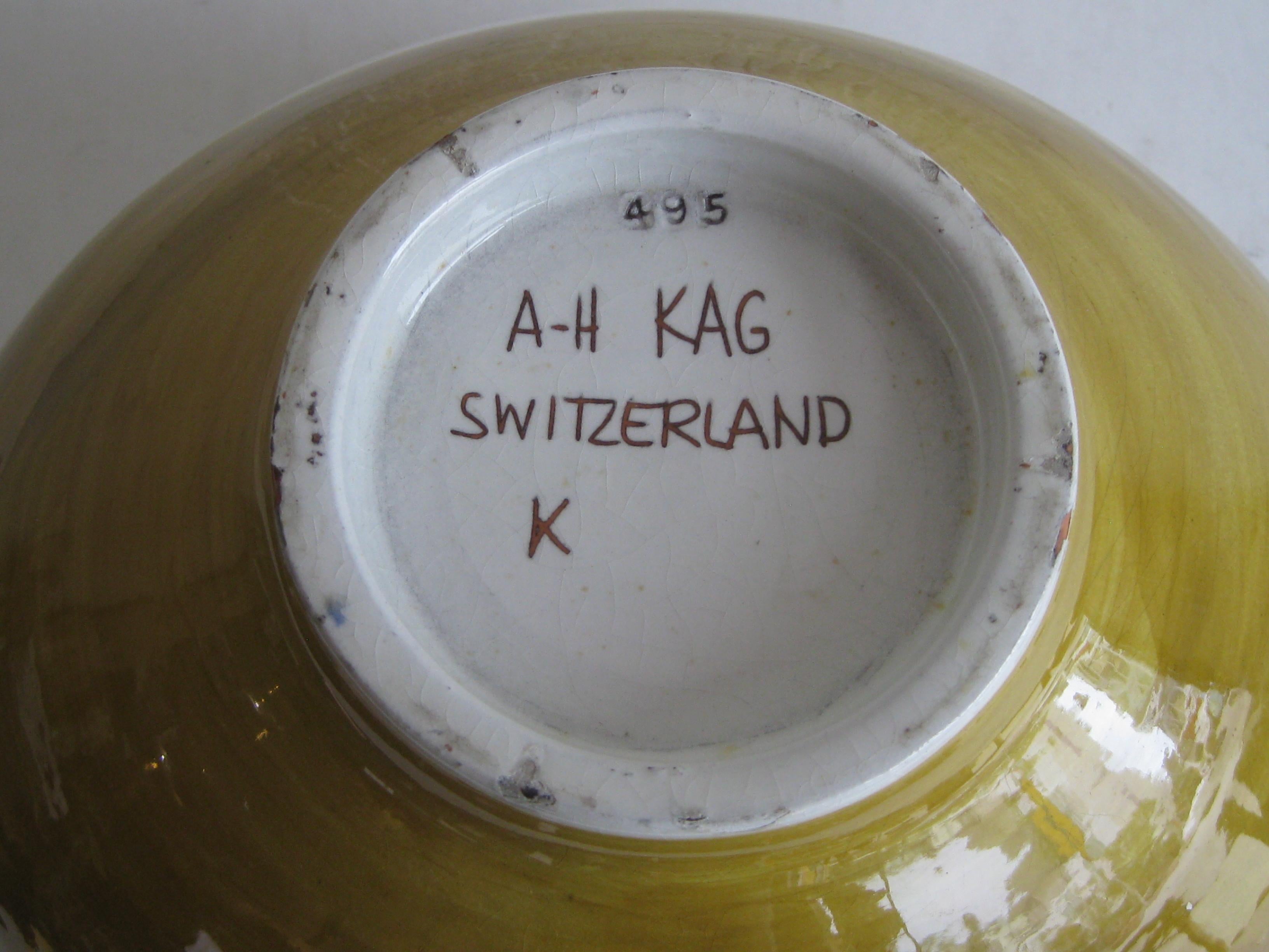 AH Kag Swiss Modernist Abstract Pottery Ceramic Large Bowl Vase, Switzerland 6