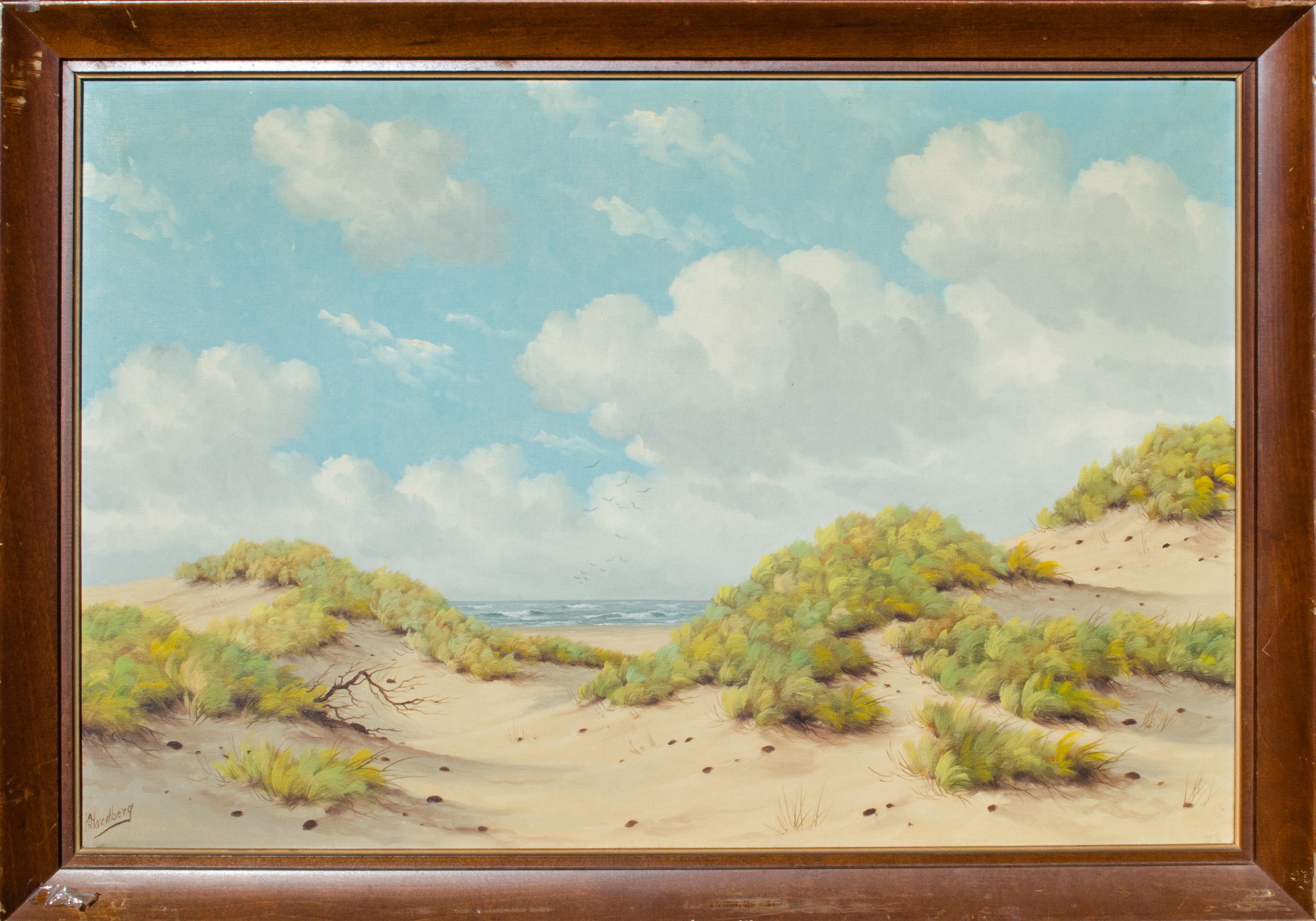 A.H. Nordberg (Suédois-Américain)
Sans titre, 20e siècle
Huile sur toile
24 x 36 in.
Encadré : 28 x 39 3/4 x 1 3/4 in.
Signé en bas à gauche

A.H. Nordberg est un peintre suédois connu, actif au 20e siècle. Il était connu pour ses paysages de dunes