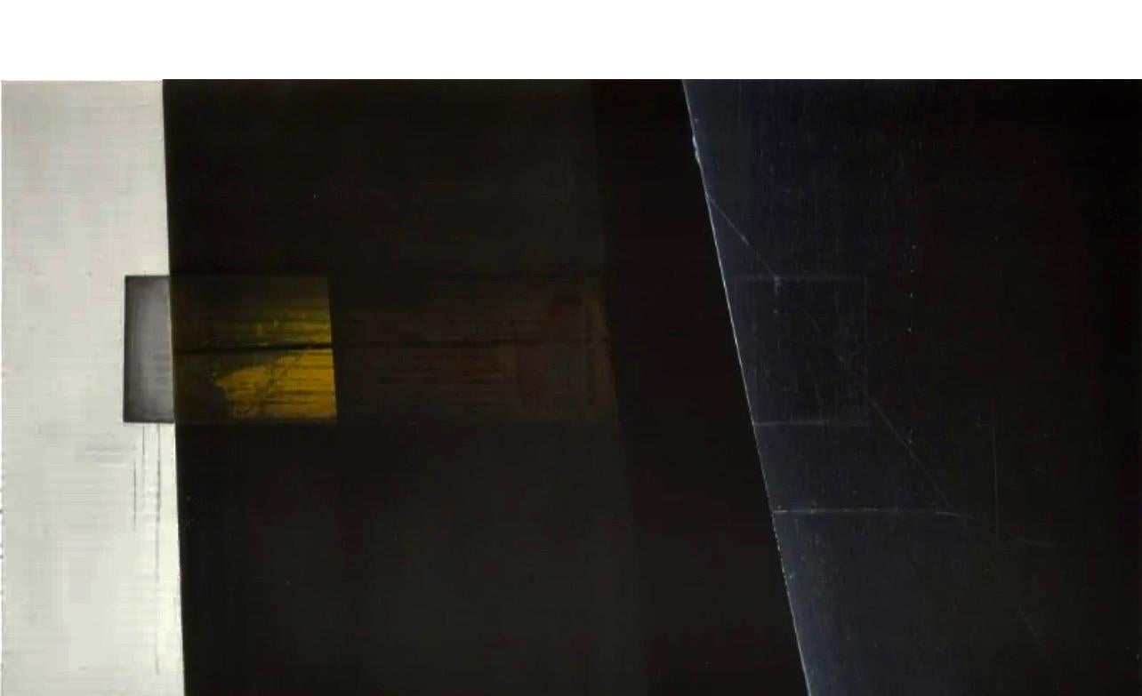 Peinture abstraite géométrique contemporaine israélienne à l
huile et au pigment Aharon Gluska 1985