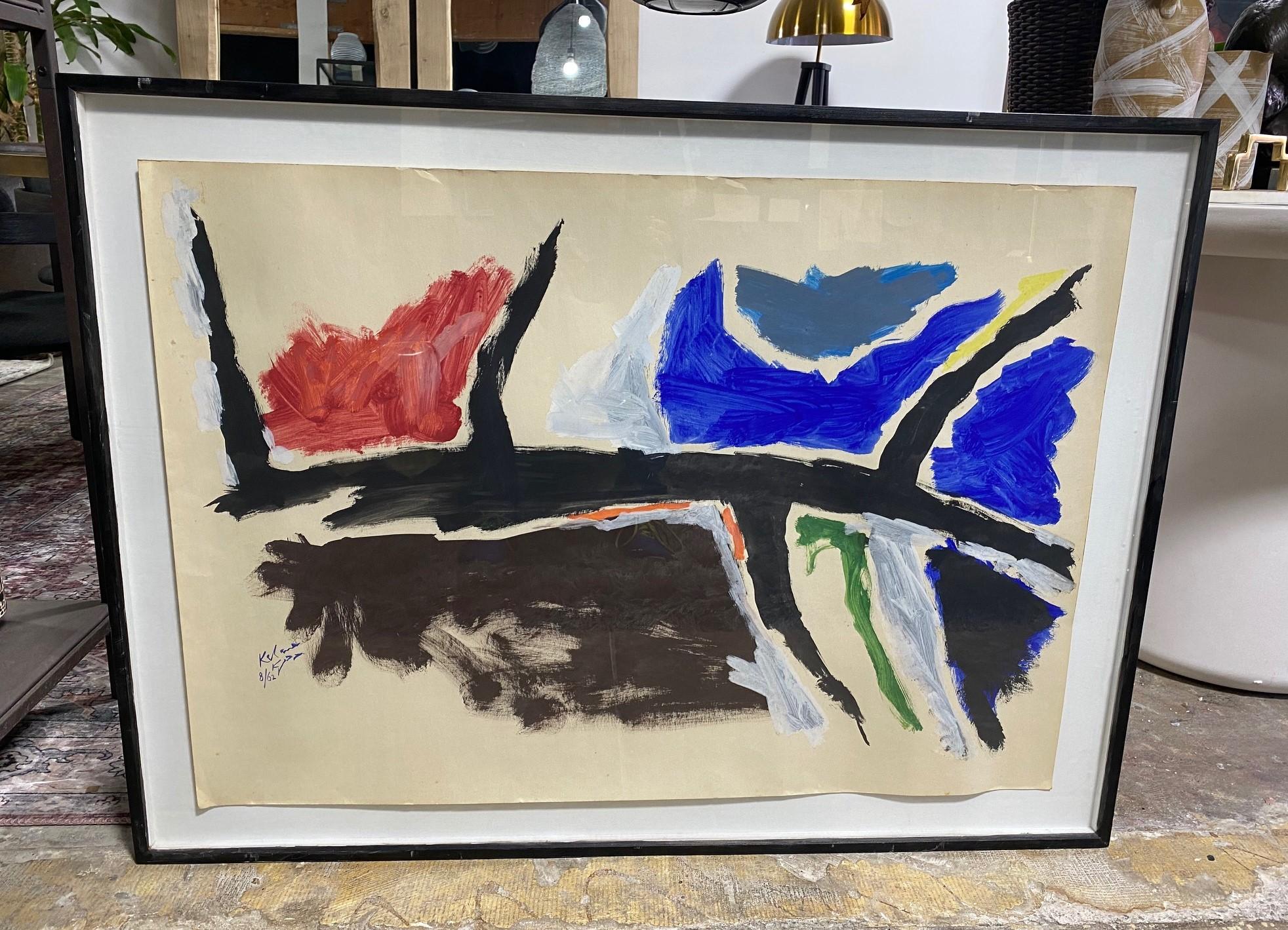 A fantastic original Mid-Century Modern abstract gouache painting by famed Israeli painter/ artist Aharon Kahana. 

Kahana was born in Stuttgart, Germany in 1905. He studied art at the Stuttgart Academy of Art from 1922 to 1925. In 1934 he