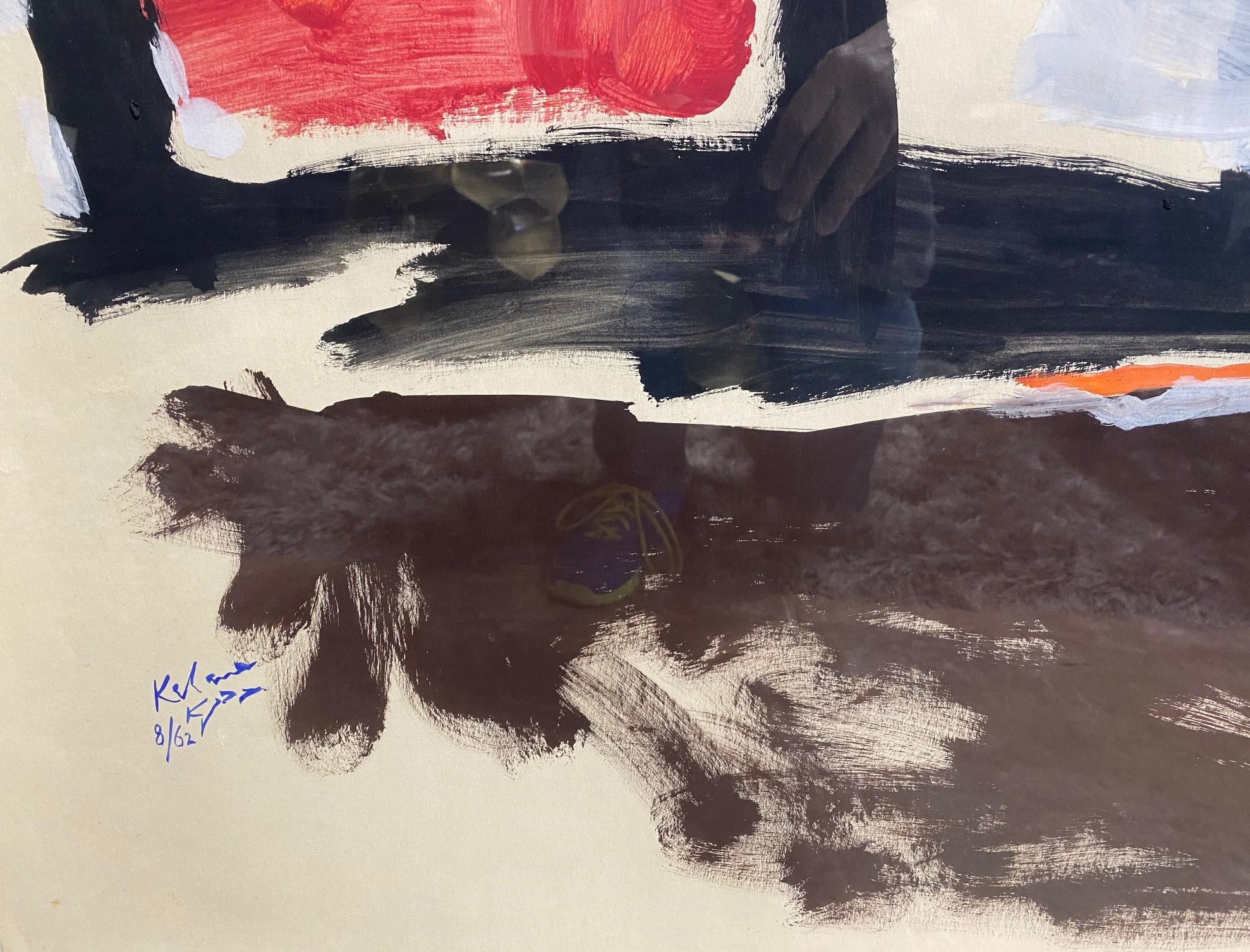 Aharon Kahana Israeli Artist Signed Large Original Mid-Century Abstract Painting In Good Condition For Sale In Studio City, CA