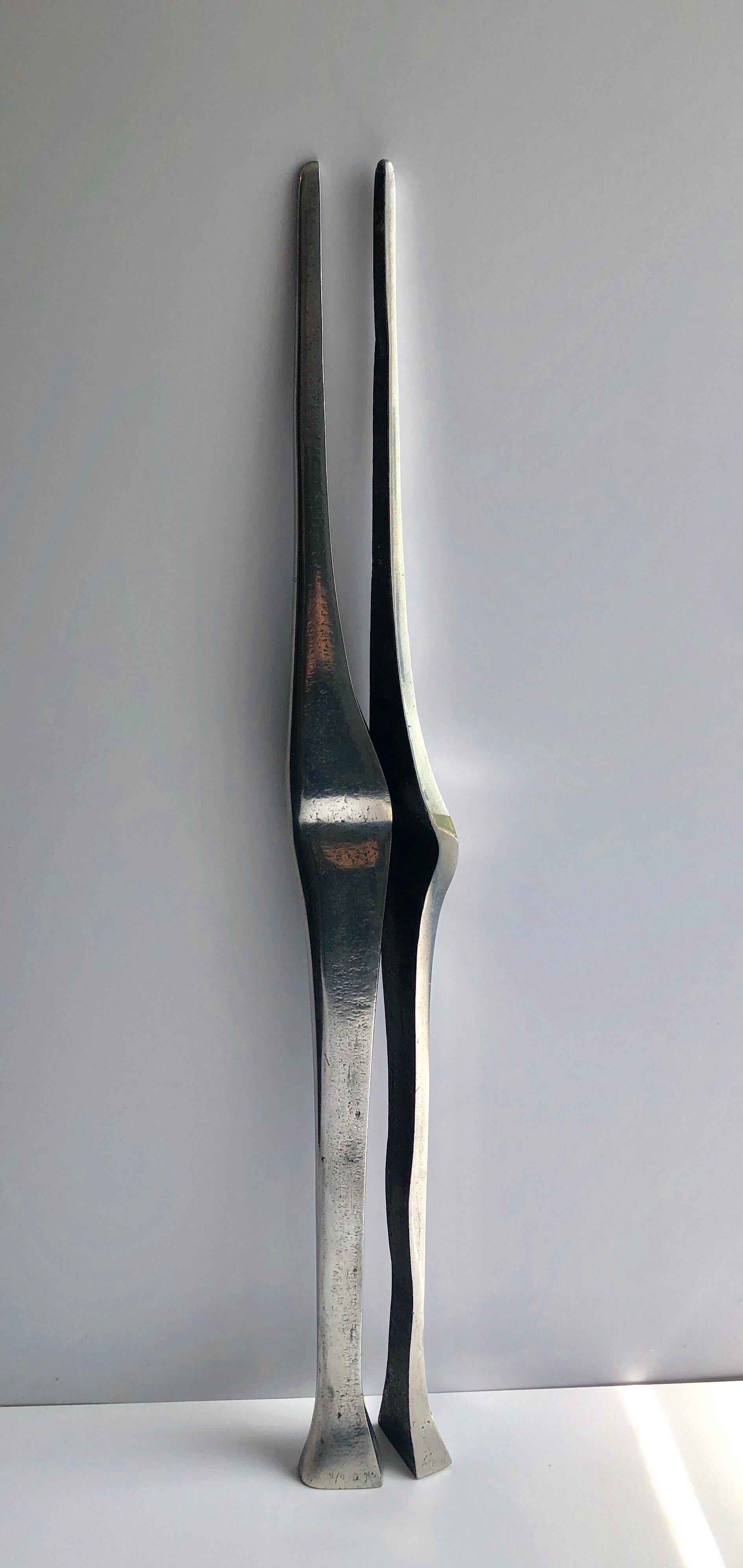 Aharon Bezalel Israeli Modernist Sculpture 2 Parts Minimalist Aluminum or Steel 7