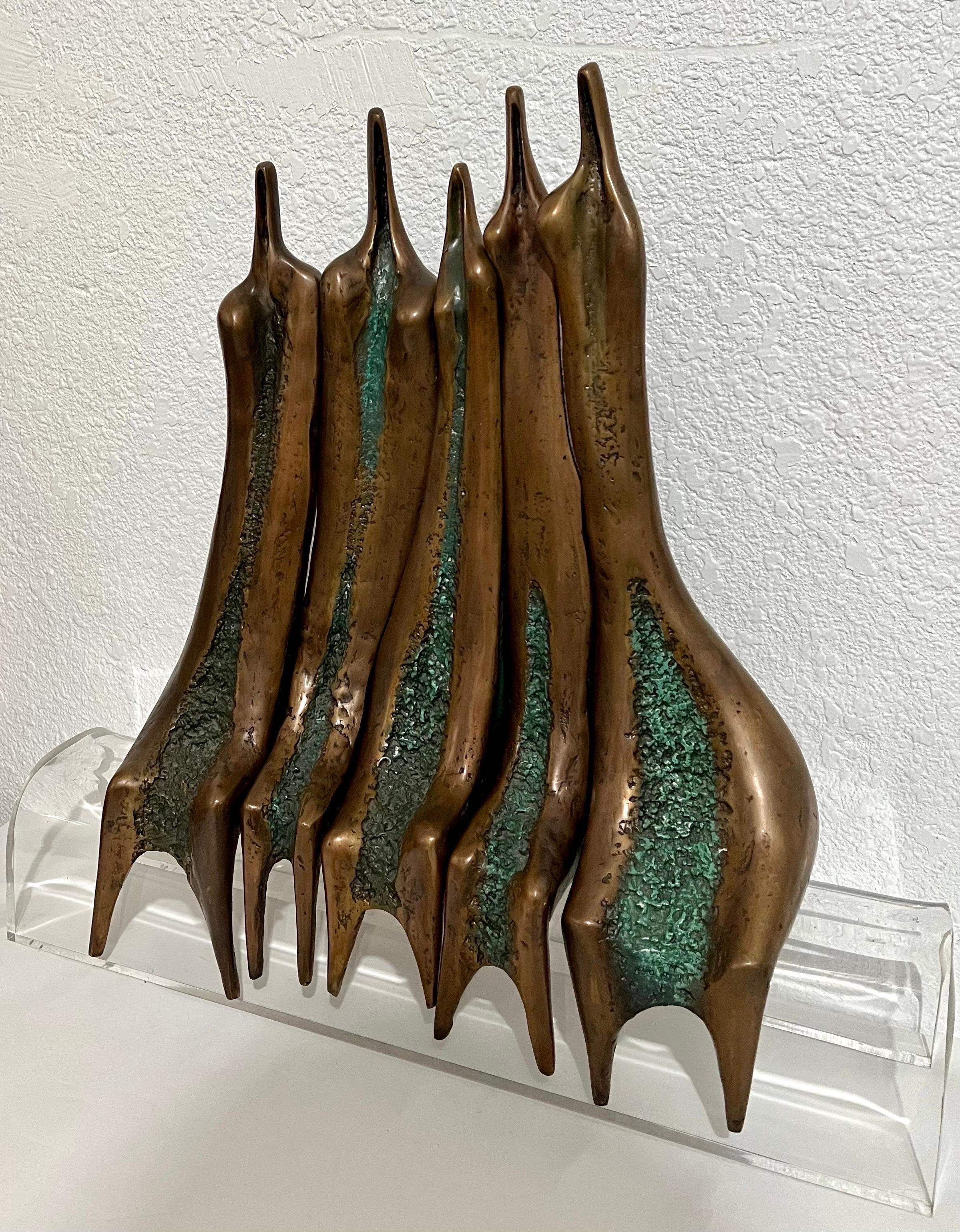 Grande scultura puzzle modernista israeliana in bronzo brutalista Aharon Bezalel 9