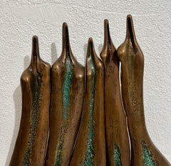 Large Aharon Bezalel Israeli Modernist Bronze Brutalist Puzzle Sculpture Figures