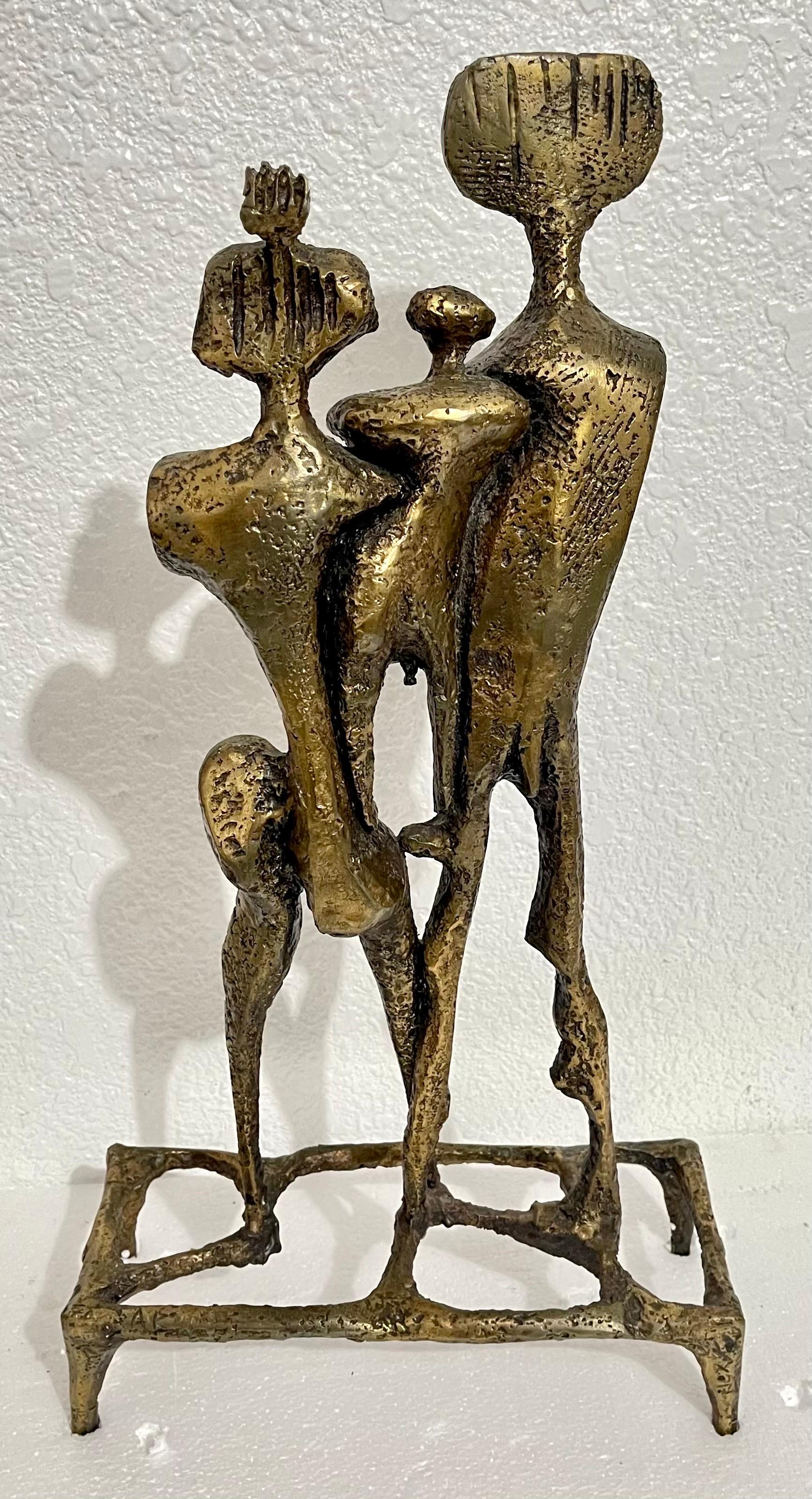 Large Aharon Bezalel Israeli Modernist Bronze Brutalist Puzzle Sculpture Figures For Sale 6