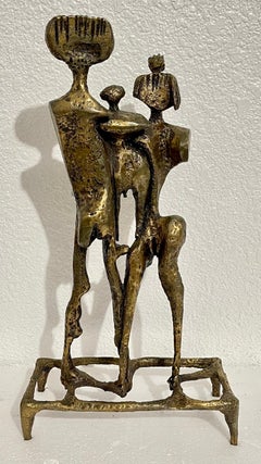Large Aharon Bezalel Israeli Modernist Bronze Brutalist Puzzle Sculpture Figures