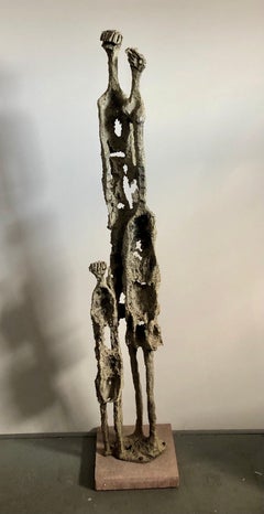 Rare Large Aharon Bezalel Israeli Modernist Unique Bronze Brutalist Sculpture 