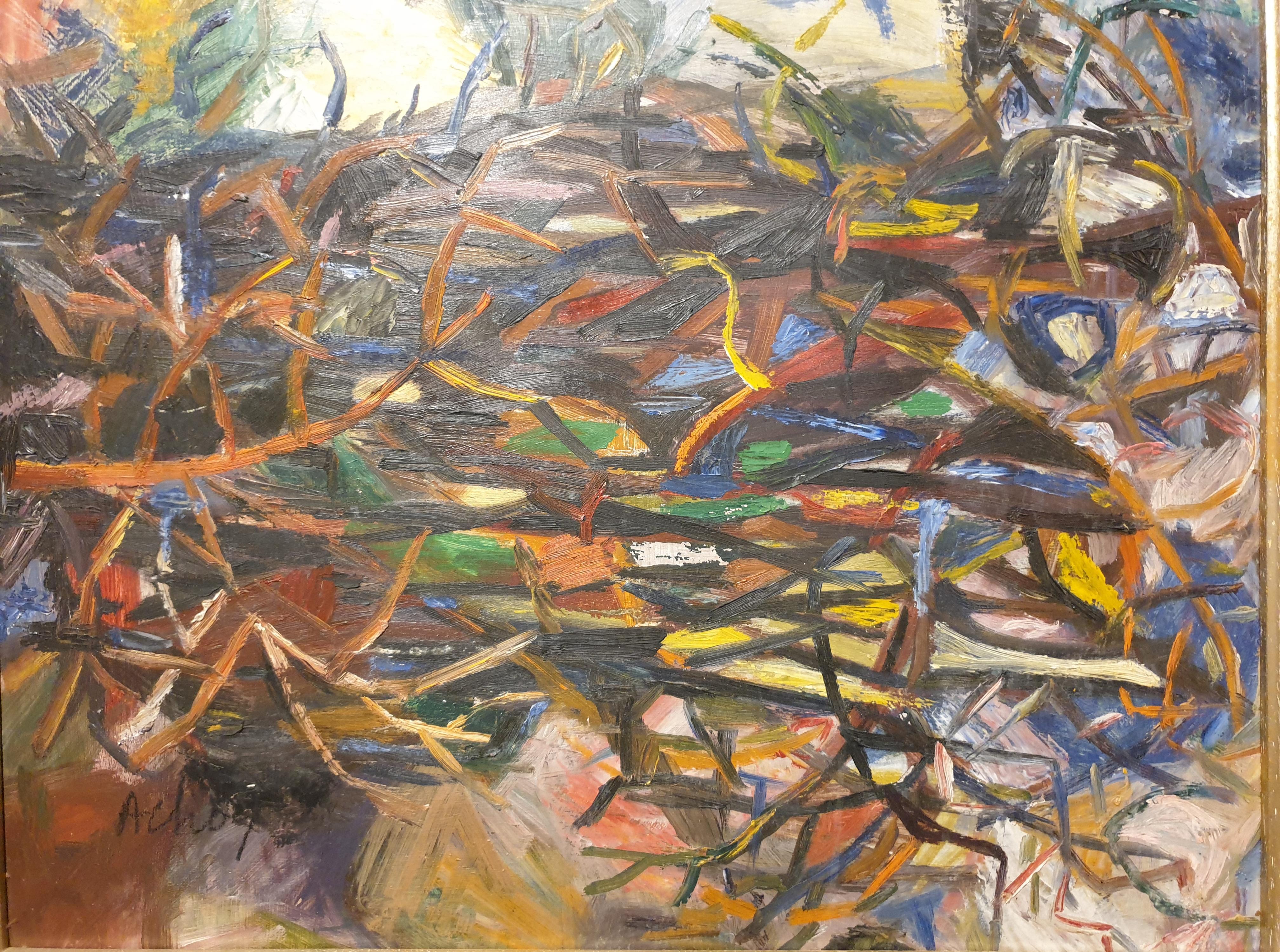 Brindilles (zweige Blätter) (Grau), Abstract Painting, von Ahlan Achoy