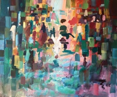 Pittura astratta "A Walk of Life 2" 39" x 47" pollici di Ahmed Dafrawy 