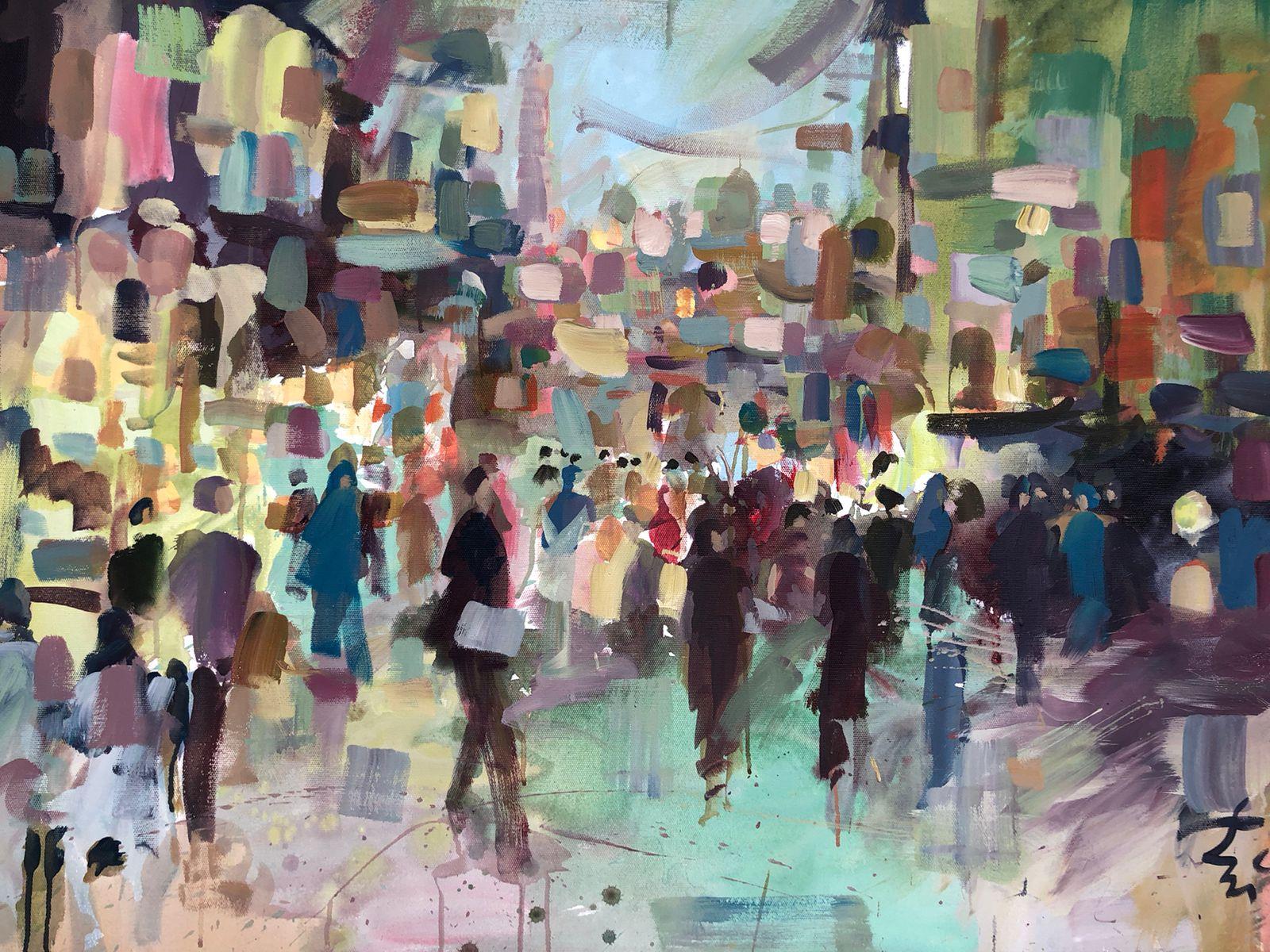 „AD 1.23“ Abstraktes Gemälde 31,5" x 47" Zoll von Ahmed Dafrawy 