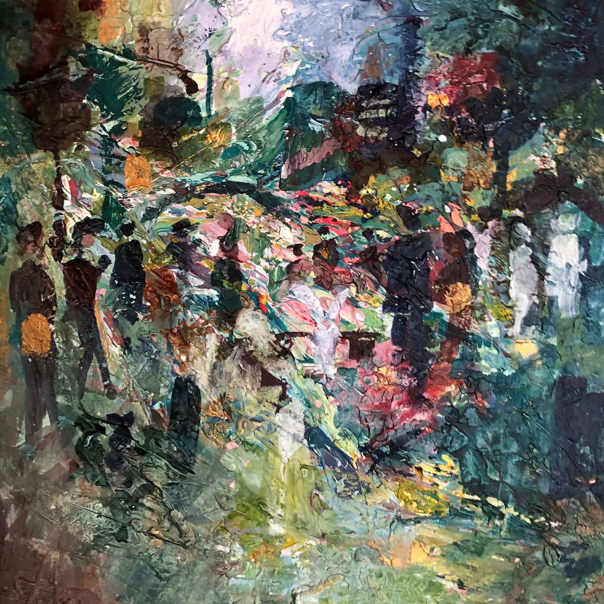 "Beautiful Chaos" Figurative Malerei 24" x 24" Zoll von Ahmed Dafrawy