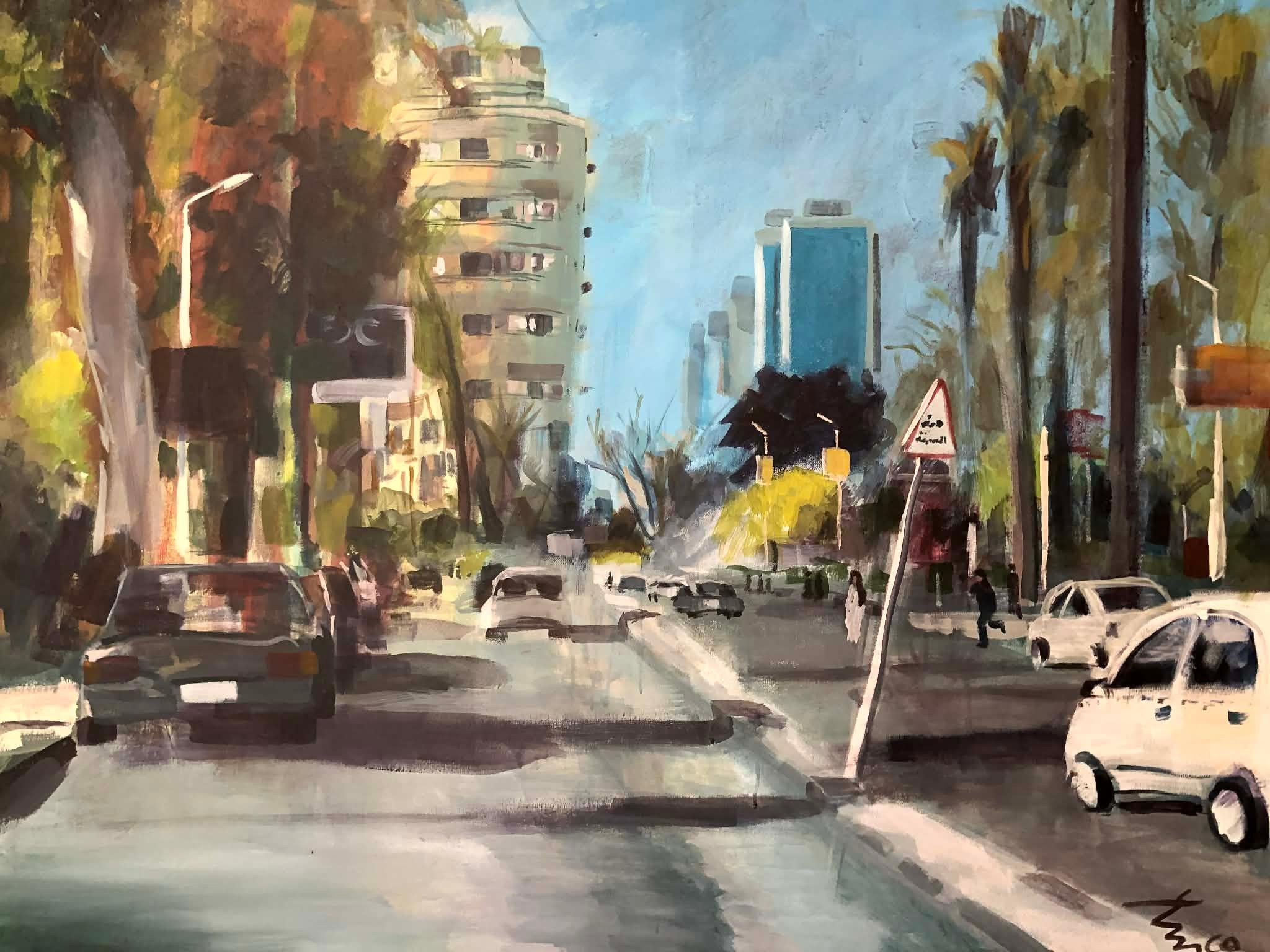 "Gezirah" Pintura figurativa 39" x 47" pulgadas por Ahmed Dafrawy