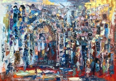 "Khan El Khalily" Peinture 59"" x 79" pouces par Ahmed Dafrawy 