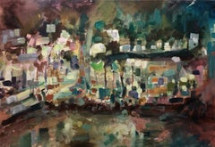 "Nile Nights" Abstract Painting 31.5" x 47" inch by Ahmed Dafrawy 