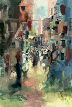 Abstraktes Gemälde „Ohne Titel 120“ 71" x 47" Zoll von Ahmed Dafrawy 